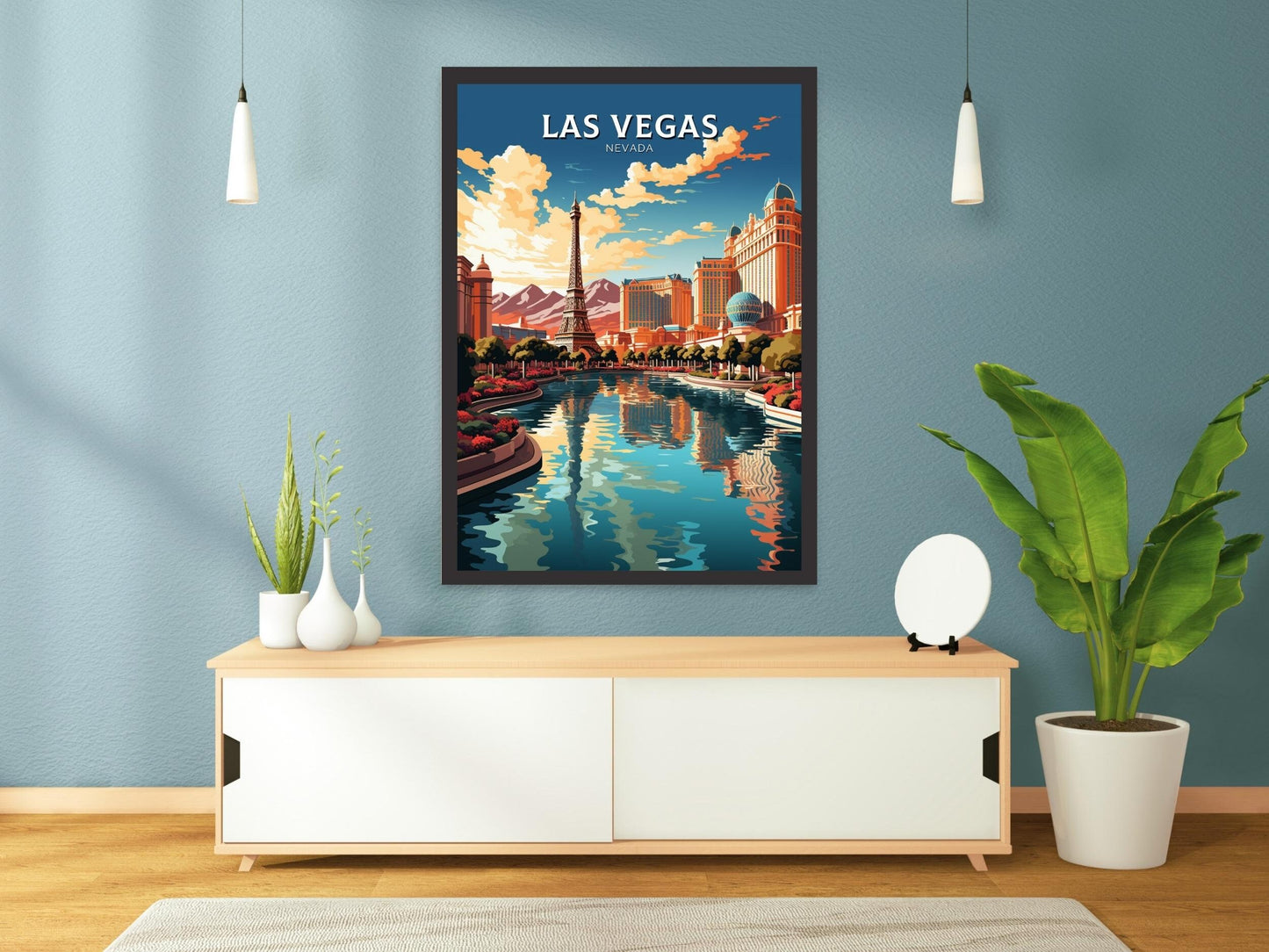 Las Vegas Travel Poster | Las Vegas Travel Print | Las Vegas Wall Art | Bellagio Fountains | Las Vegas USA Print | Travel Gift | ID 489