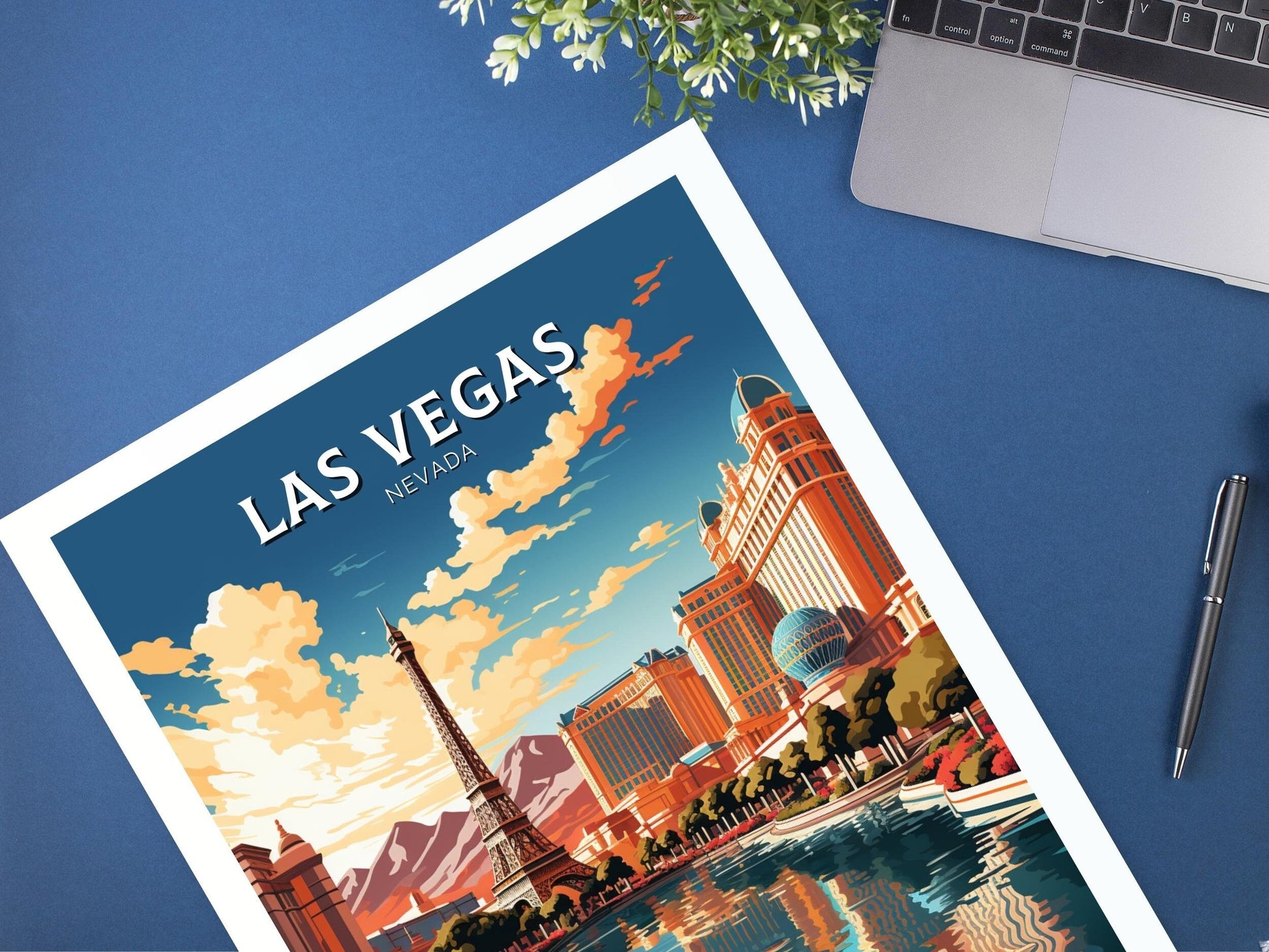 Las Vegas Travel Poster | Las Vegas Travel Print | Las Vegas Wall Art | Bellagio Fountains | Las Vegas USA Print | Travel Gift | ID 489