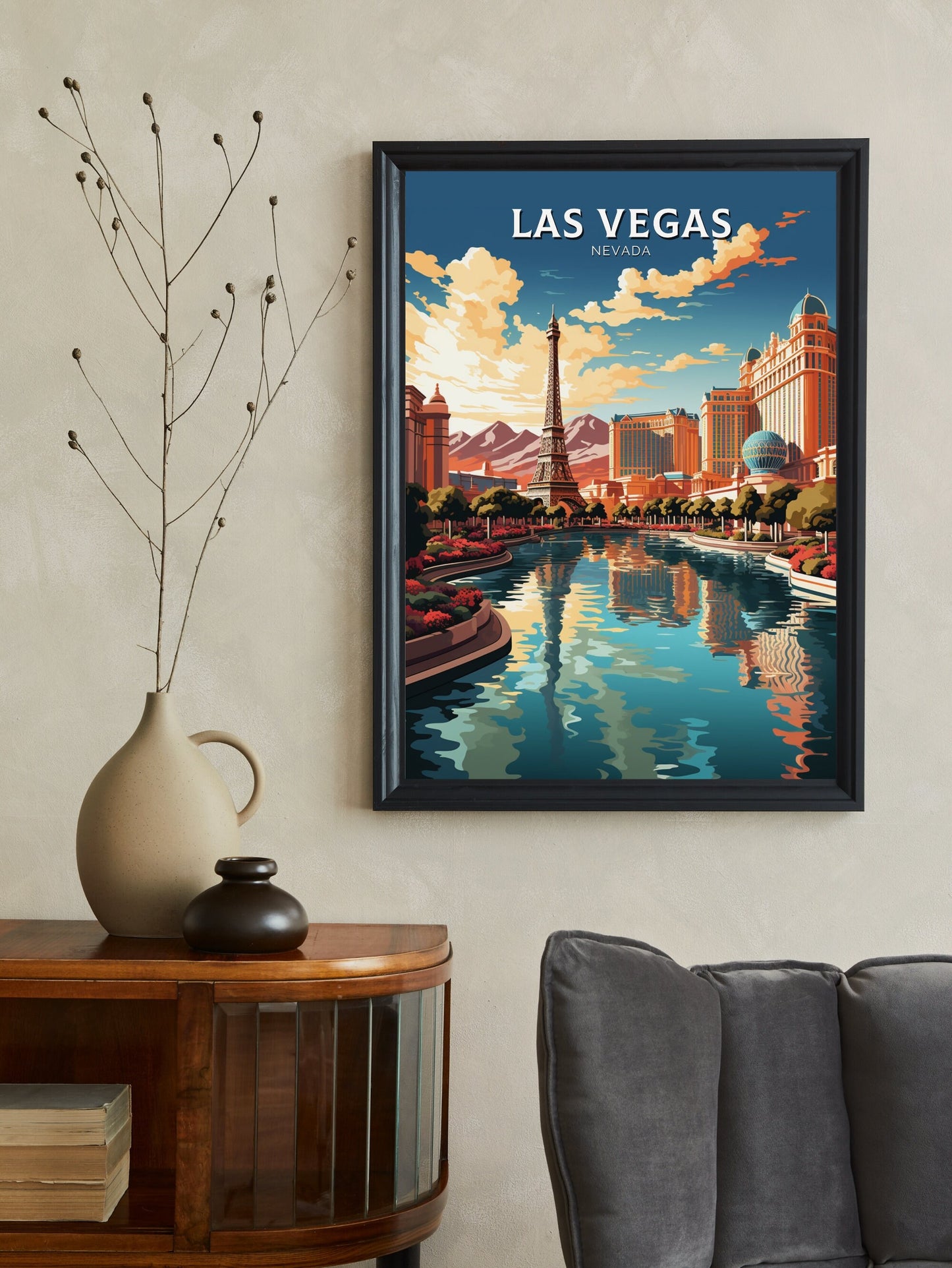 Las Vegas Travel Poster | Las Vegas Travel Print | Las Vegas Wall Art | Bellagio Fountains | Las Vegas USA Print | Travel Gift | ID 489