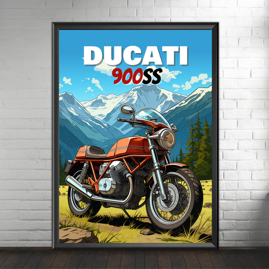 Ducati 900SS Print, Ducati 900SS Poster, Motorcycle Print, Motorbike Print, Bike Art, Bike Poster, Classic Bike Print, Vintage Bike Print