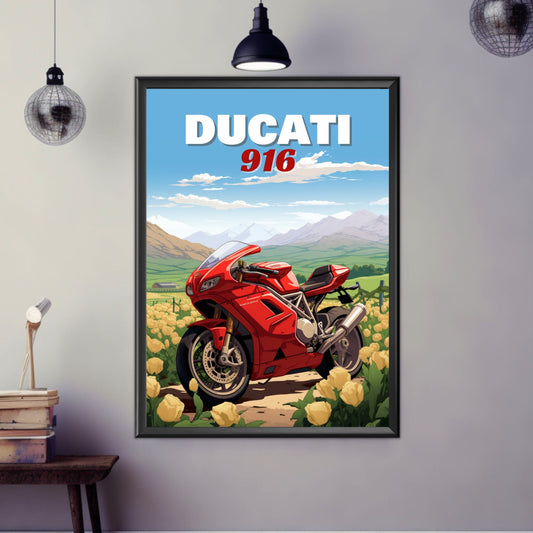 Ducati 916 Print, Ducati 916 Poster, Motorcycle Print, Motorbike Print, Bike Art, Bike Poster, Classic Bike Print, Sport Bike Print