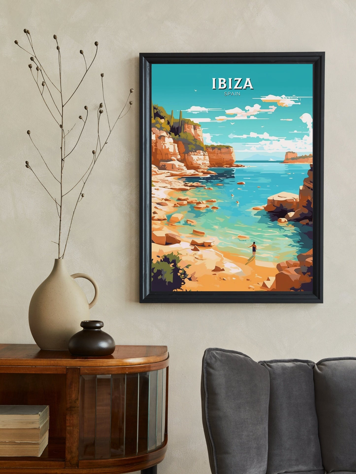 Ibiza Travel Print | Ibiza Illustration | Ibiza Wall Art | Ibiza Print | Spain Print | Spain Home Decor | Spain Poster | ID 036