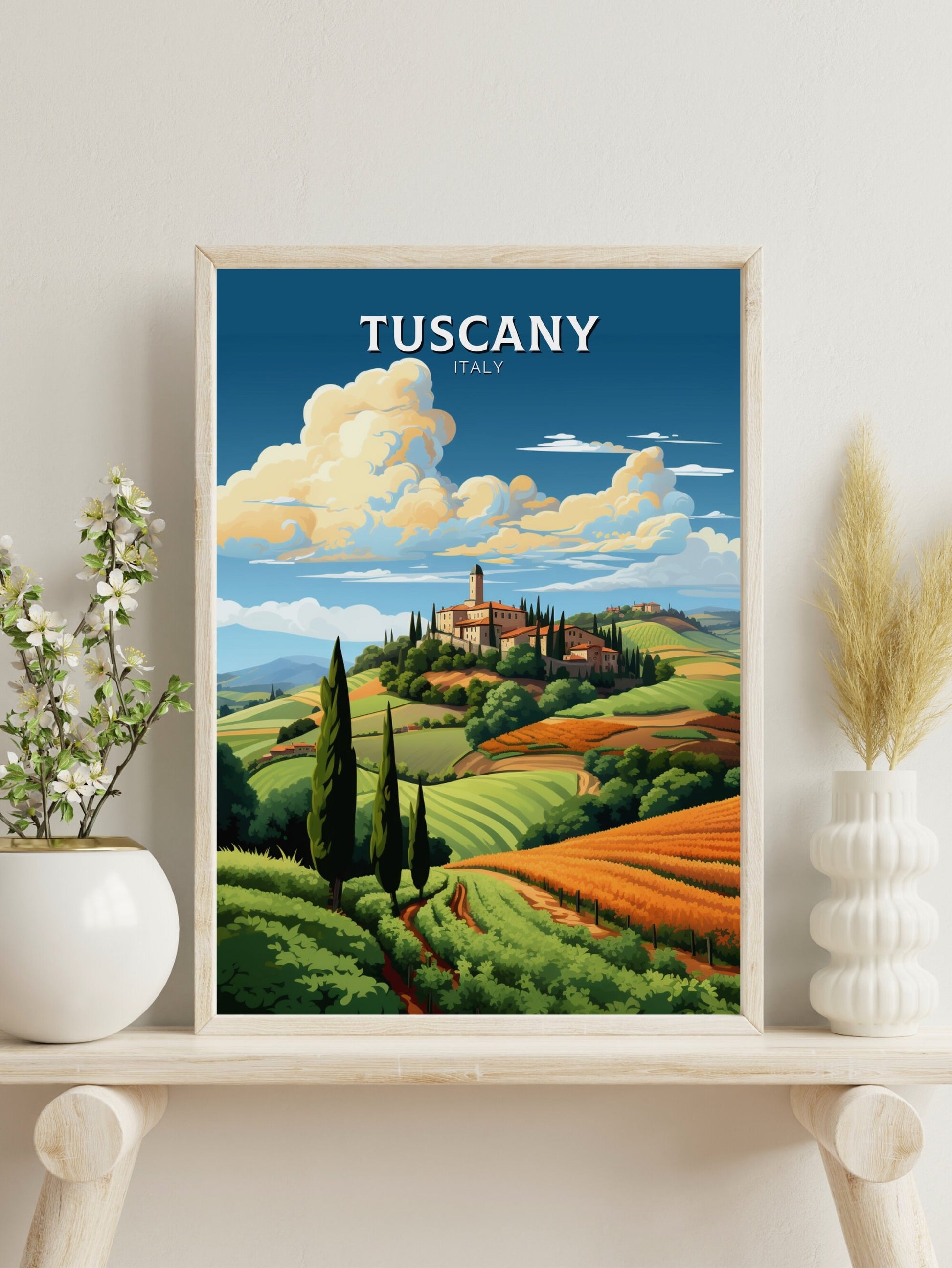 Tuscany Poster | Tuscany Print | Tuscany Travel Illustration | Vineyards Print | Tuscany Wall Art | Italy Poster | Italy Décor | ID 497