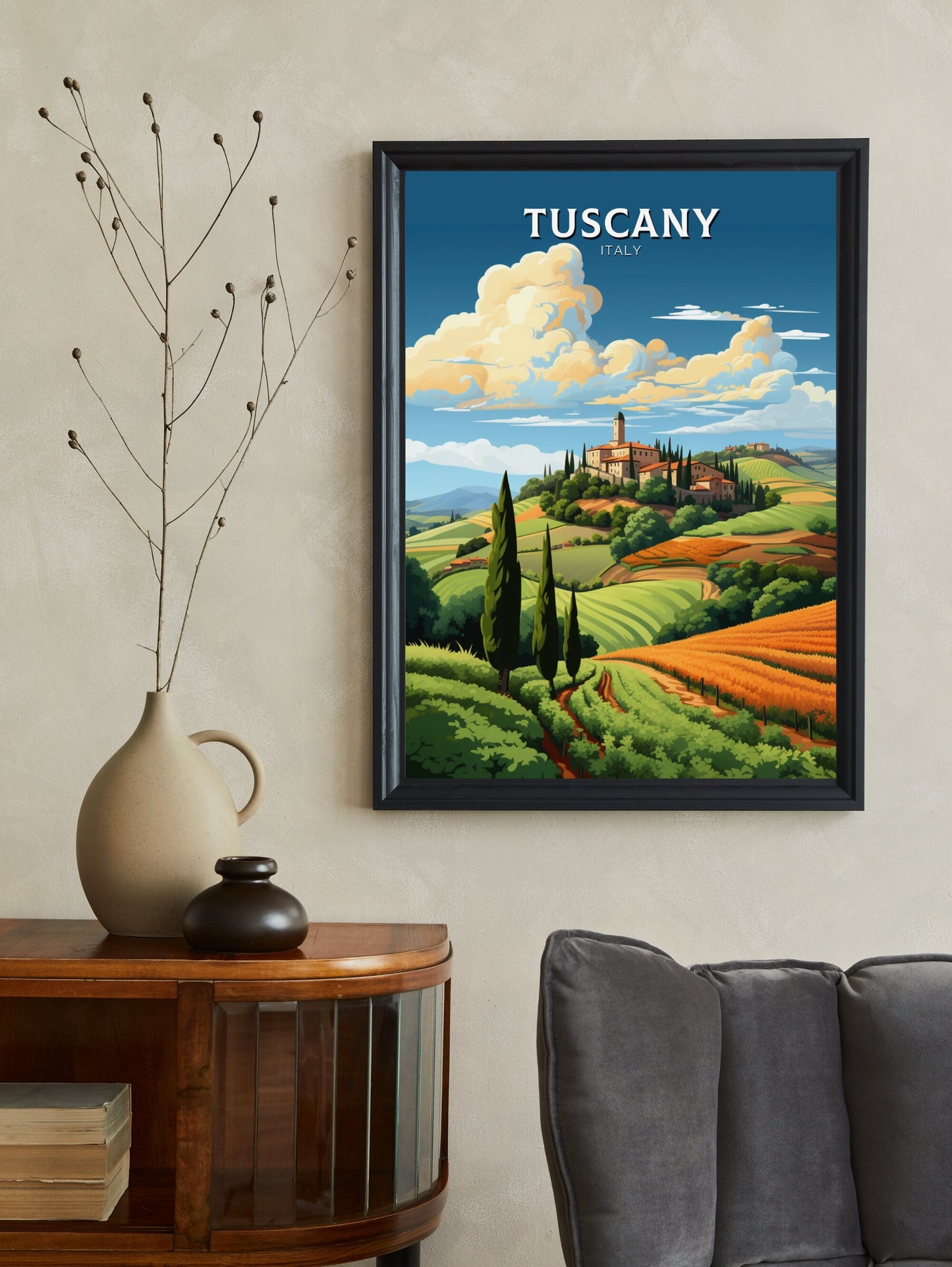 Tuscany Poster | Tuscany Print | Tuscany Travel Illustration | Vineyards Print | Tuscany Wall Art | Italy Poster | Italy Décor | ID 497