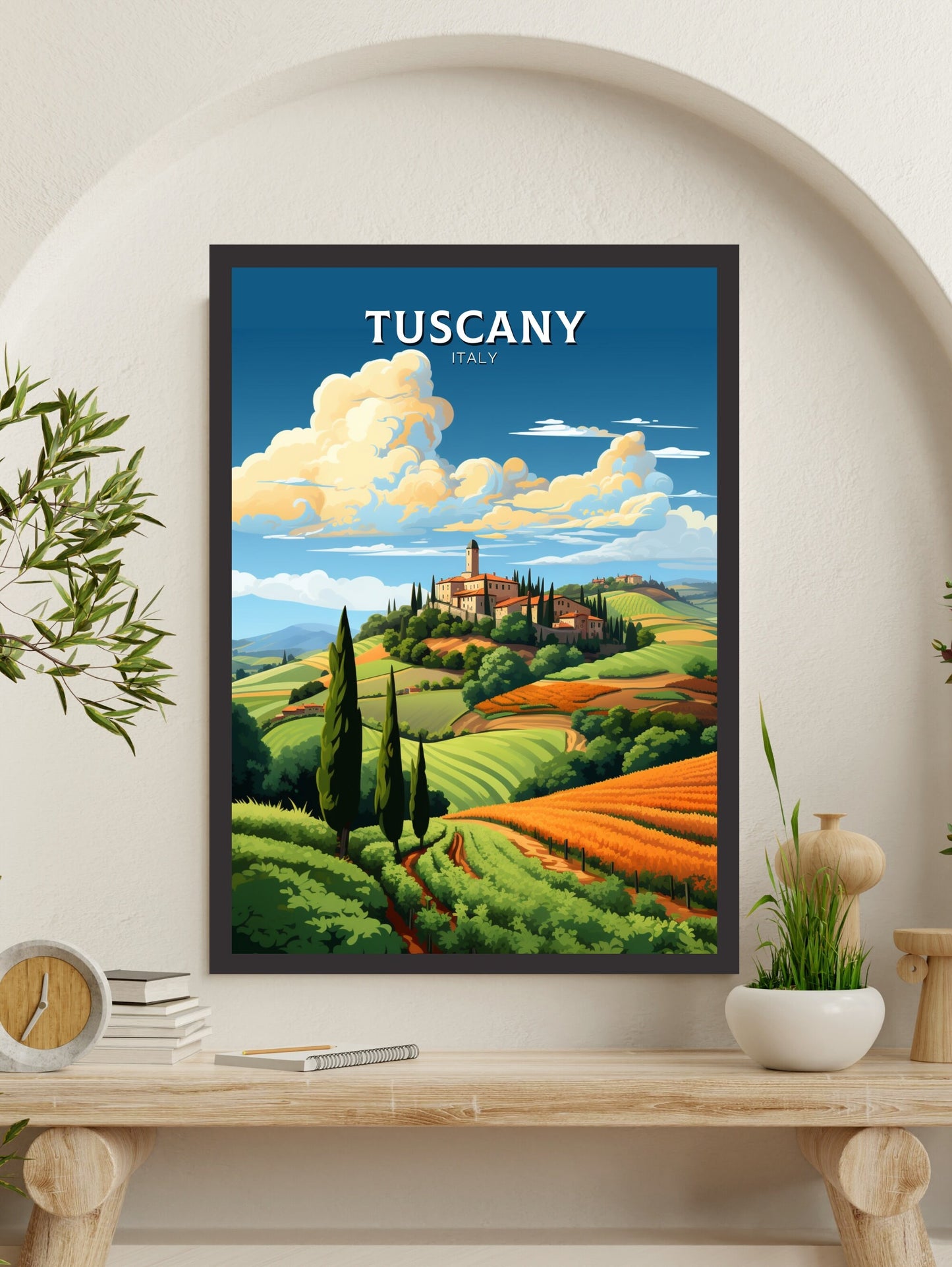 Tuscany Poster | Tuscany Print | Tuscany Travel Illustration | Vineyards Print | Tuscany Wall Art | Italy Poster | Italy Décor | ID 497