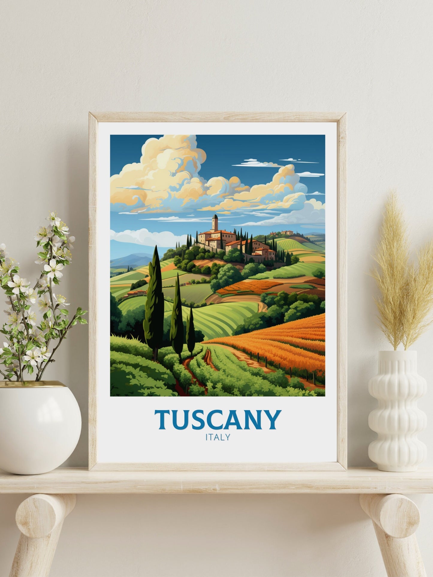 Tuscany Print | Tuscany Poster | Tuscany Travel Illustration | Vineyards Print | Tuscany Wall Art | Italy Poster | Italy Décor | ID 498