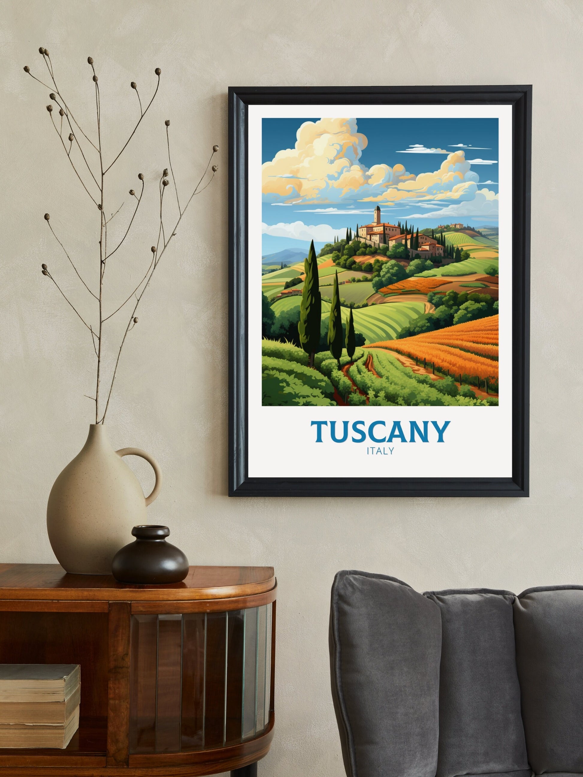 Tuscany Print | Tuscany Poster | Tuscany Travel Illustration | Vineyards Print | Tuscany Wall Art | Italy Poster | Italy Décor | ID 498