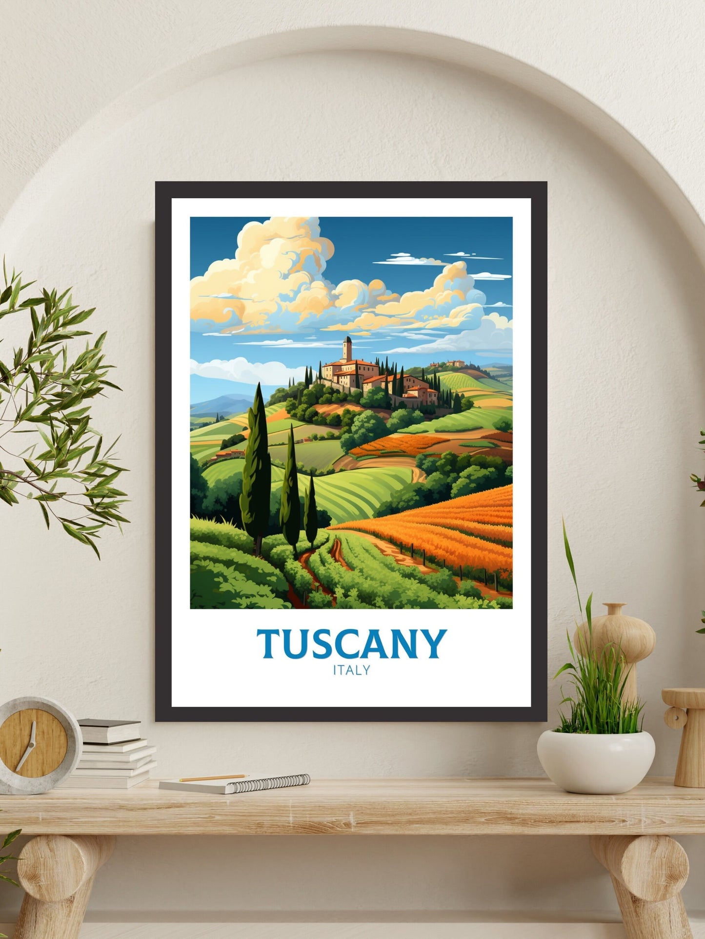 Tuscany Print | Tuscany Poster | Tuscany Travel Illustration | Vineyards Print | Tuscany Wall Art | Italy Poster | Italy Décor | ID 498