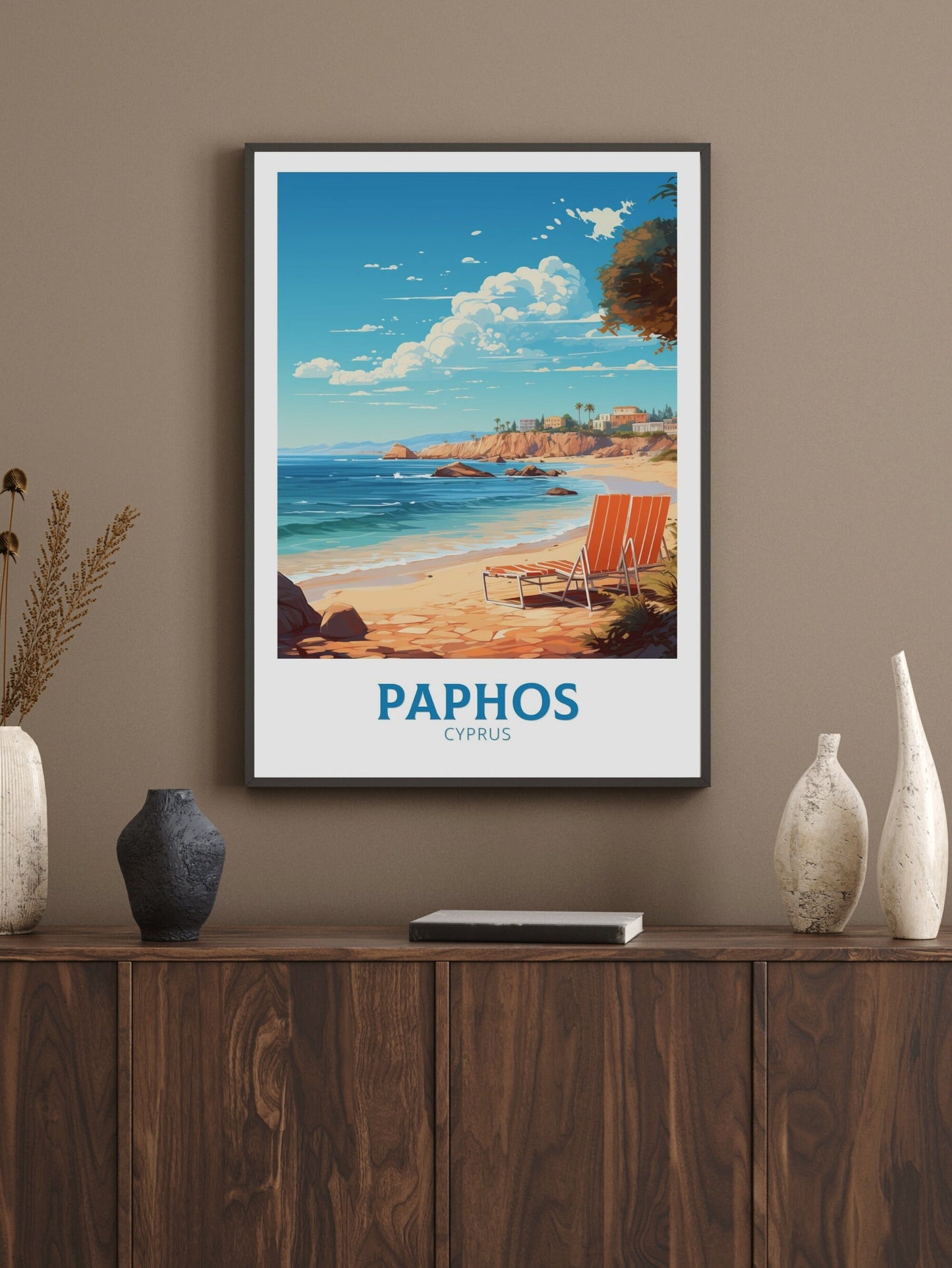 Paphos Travel Print | Paphos Poster| Paphos Wall Art | Paphos travel Poster | Cyprus Illustration | Paphos Cyprus Home Decor | ID 503