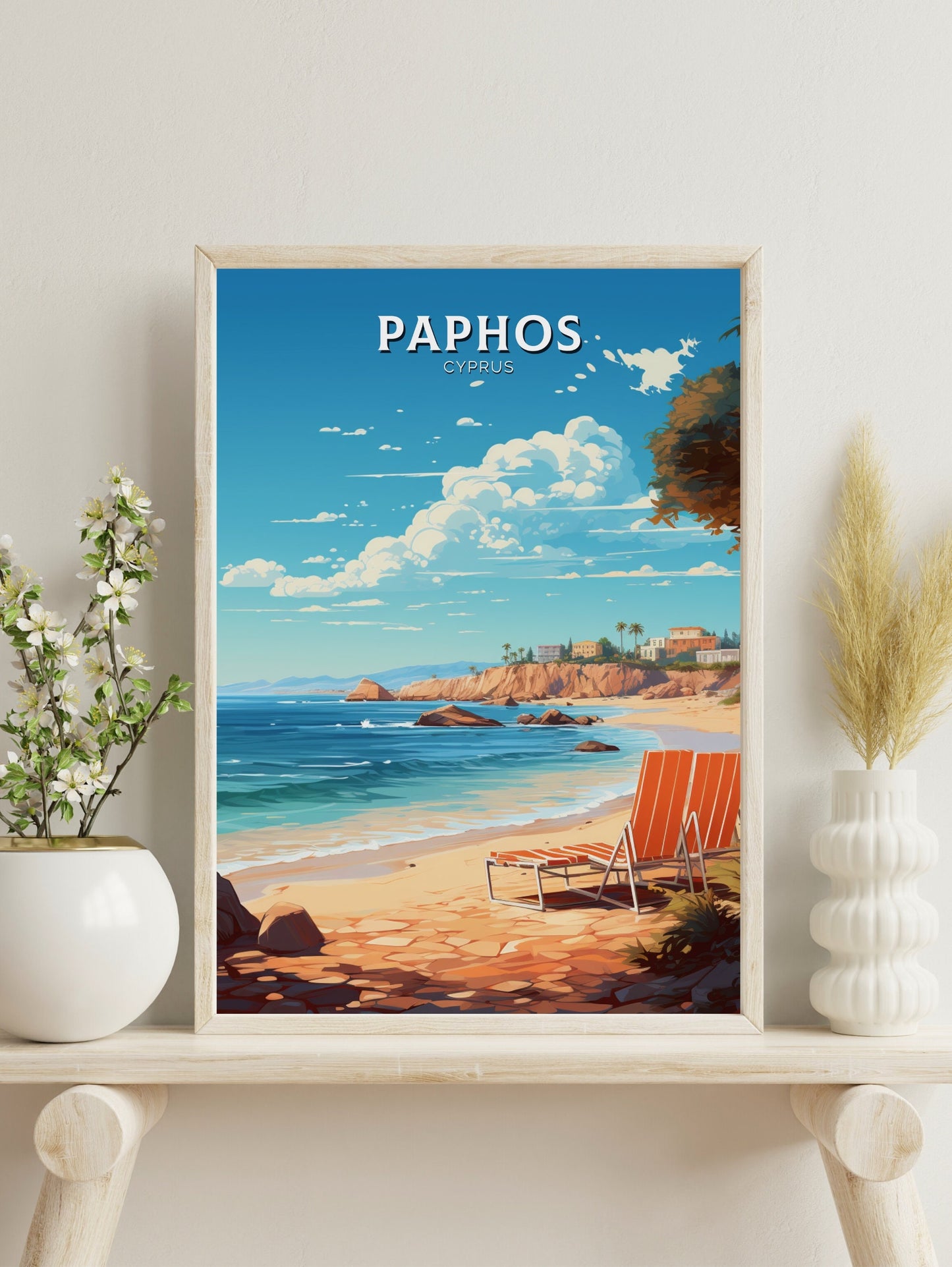 Paphos Travel Poster | Paphos Print | Paphos Wall Art | Paphos travel Print | Cyprus Illustration | Paphos Cyprus Home Decor | ID 504