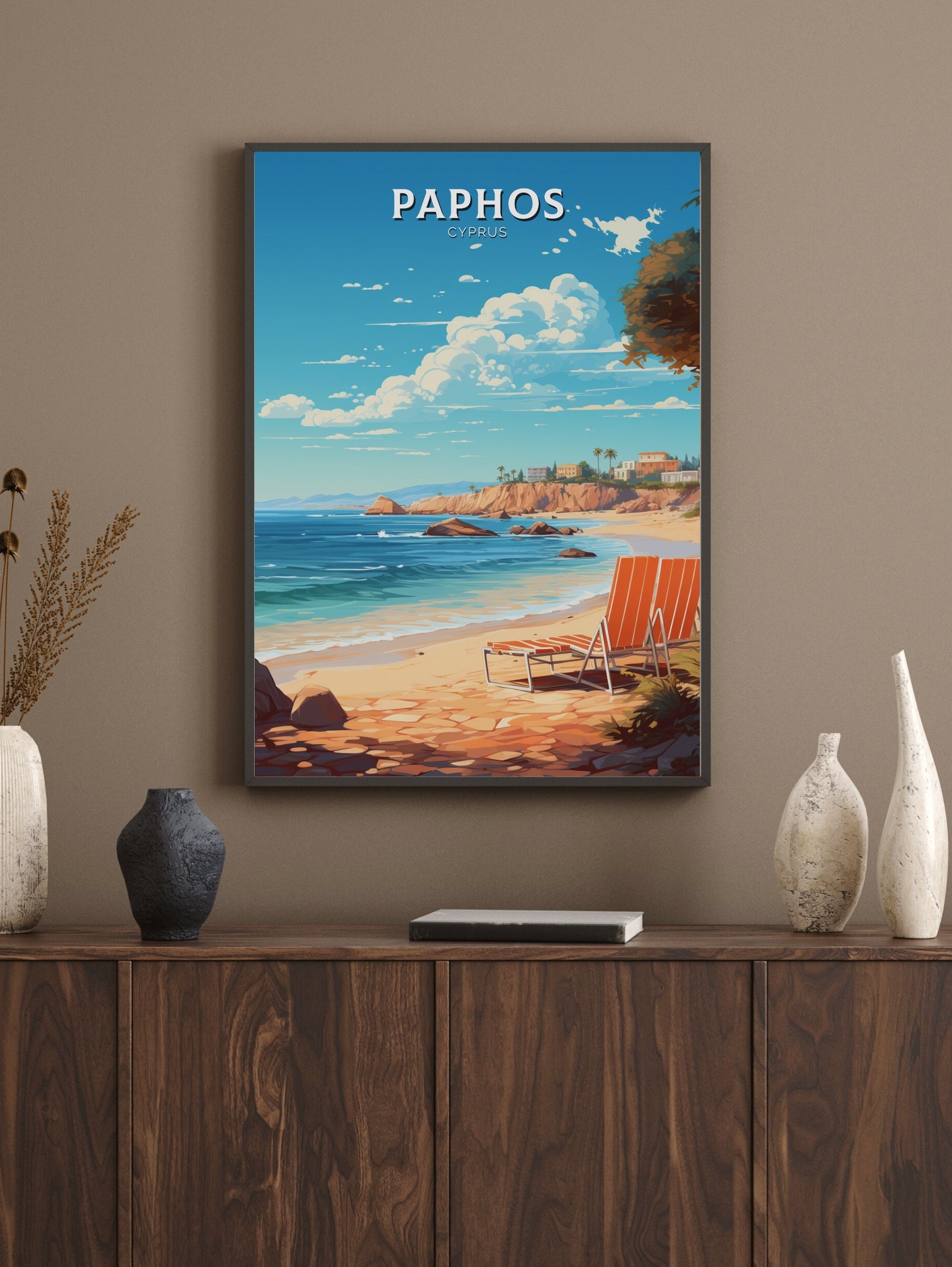 Paphos Travel Poster | Paphos Print | Paphos Wall Art | Paphos travel Print | Cyprus Illustration | Paphos Cyprus Home Decor | ID 504