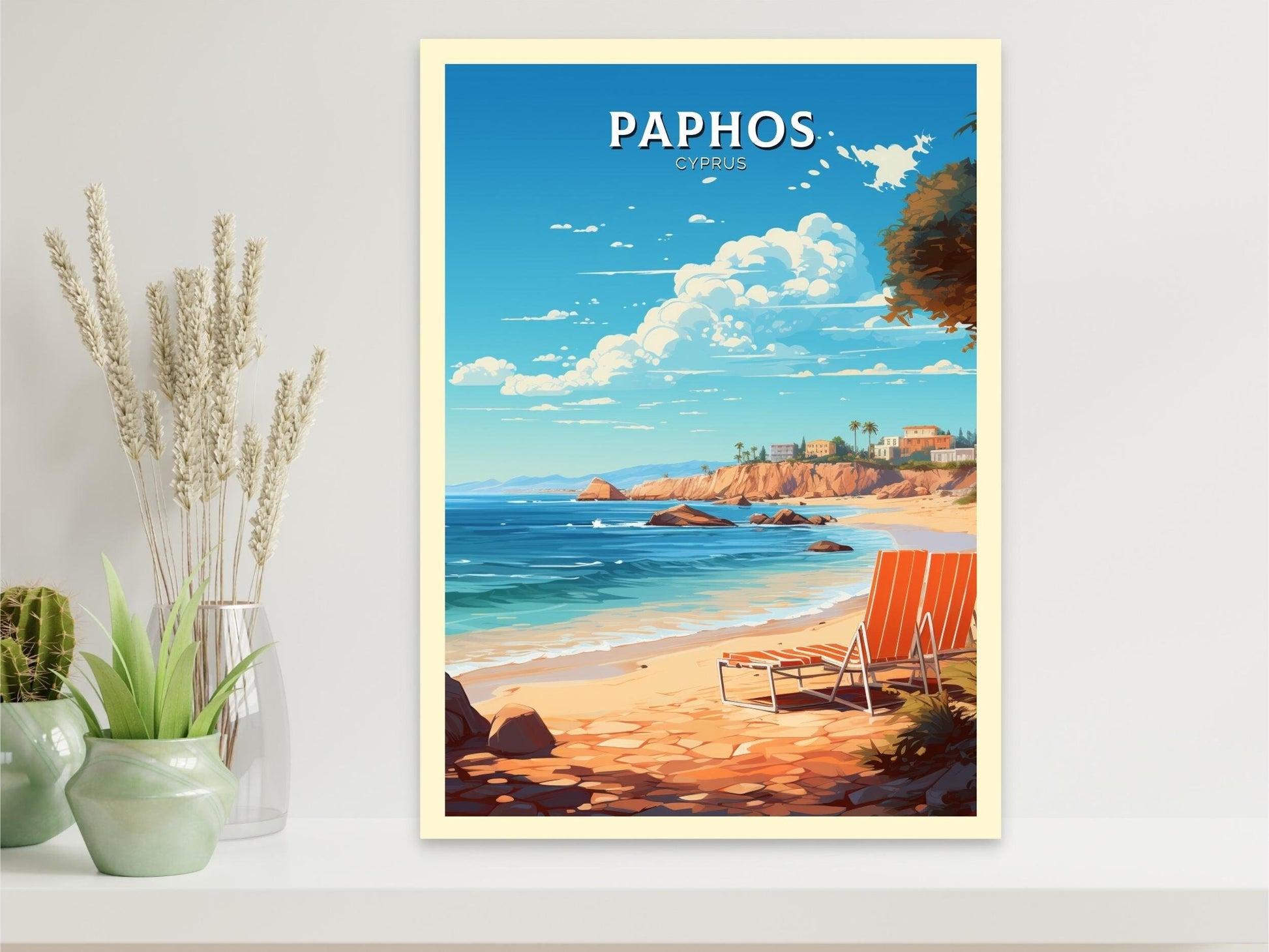 Paphos Travel Poster | Paphos Print | Paphos Wall Art | Paphos travel Print | Cyprus Illustration | Paphos Cyprus Home Decor | ID 504