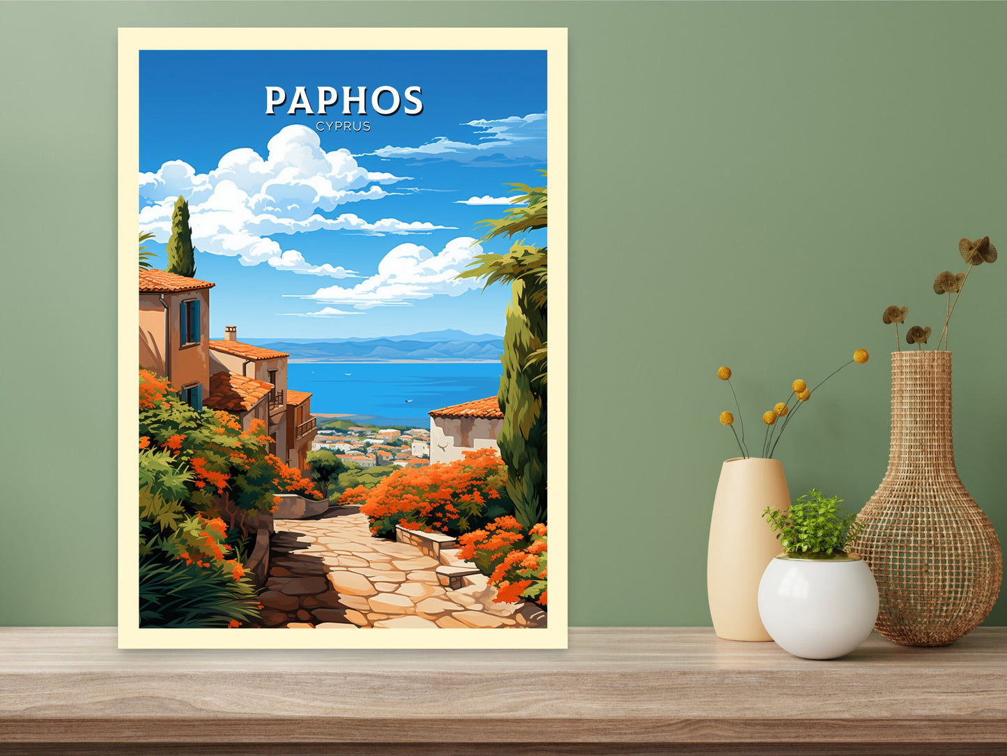 Paphos Travel Poster | Paphos Print | Paphos Wall Art | Paphos travel Print | Cyprus Illustration | Paphos Cyprus Home Decor | ID 505