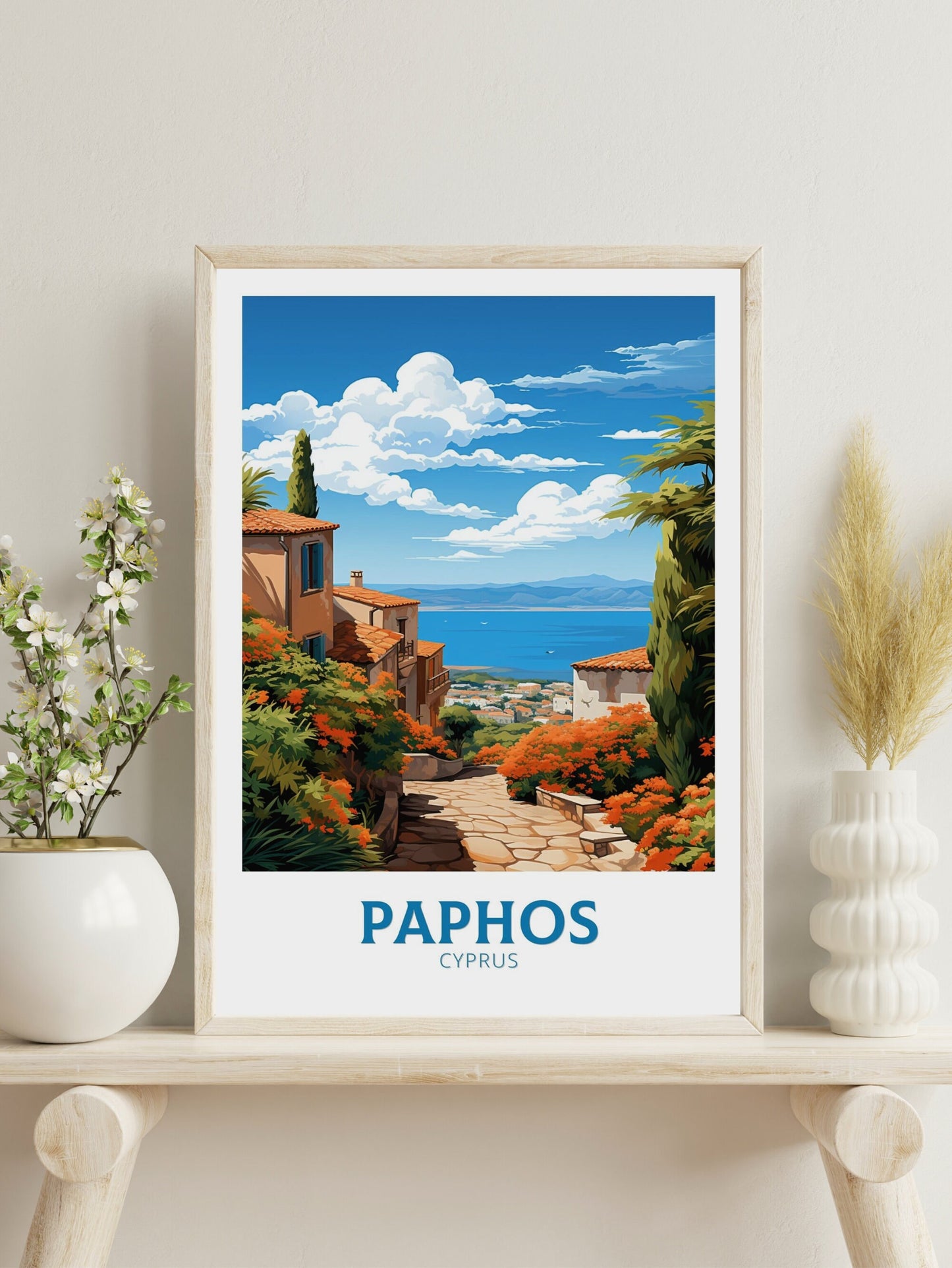 Paphos Travel Print | Paphos Poster| Paphos Wall Art | Paphos travel Poster | Cyprus Illustration | Paphos Cyprus Home Decor | ID 506