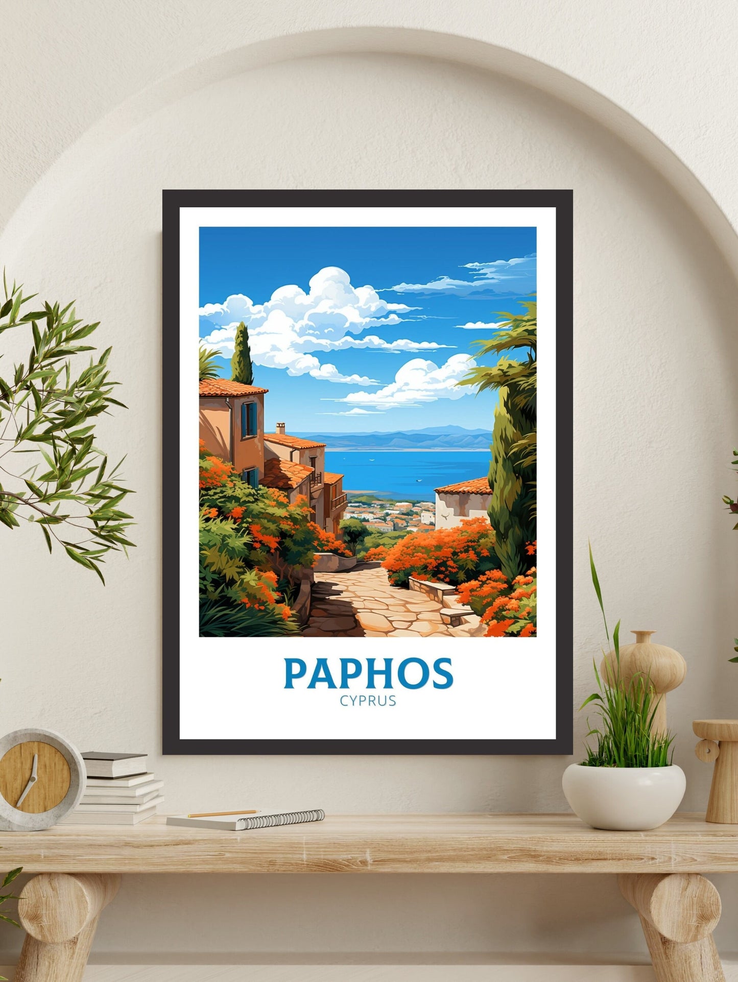 Paphos Travel Print | Paphos Poster| Paphos Wall Art | Paphos travel Poster | Cyprus Illustration | Paphos Cyprus Home Decor | ID 506