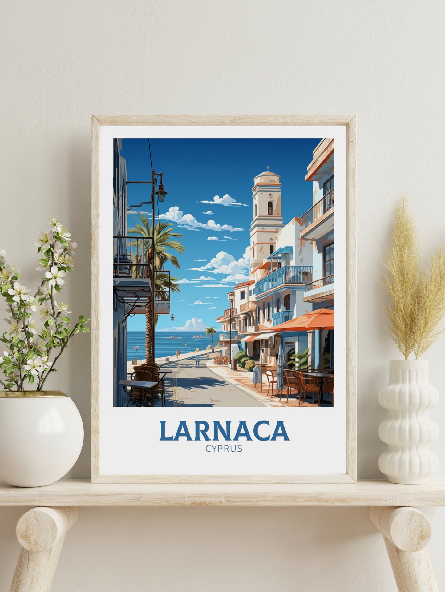 Larnaca Travel Print | Larnaca Poster | Larnaca Wall Art | Larnaca travel Poster | Cyprus Illustration | Larnaka Cyprus Home Decor | ID 507