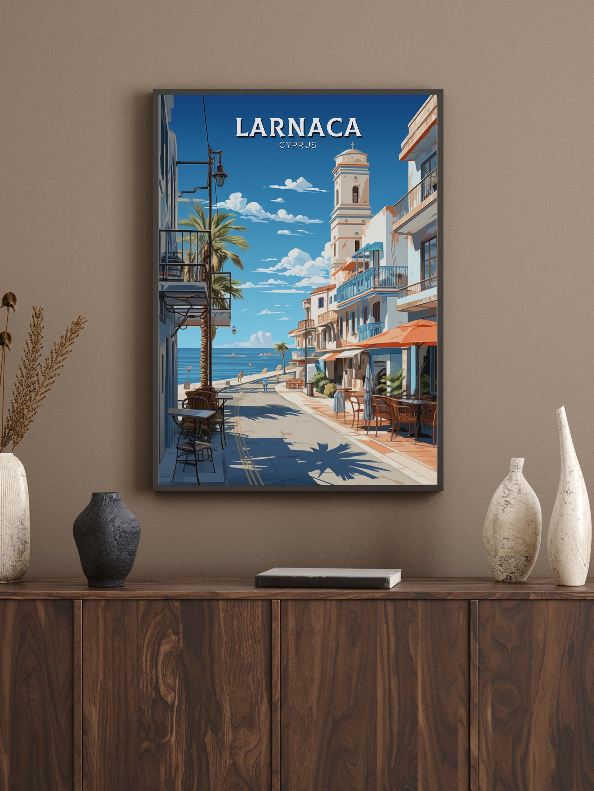 Larnaca Travel Poster | Larnaca Print | Larnaca Wall Art | Larnaca travel Print | Cyprus Illustration | Larnaka Cyprus Home Decor | ID 508