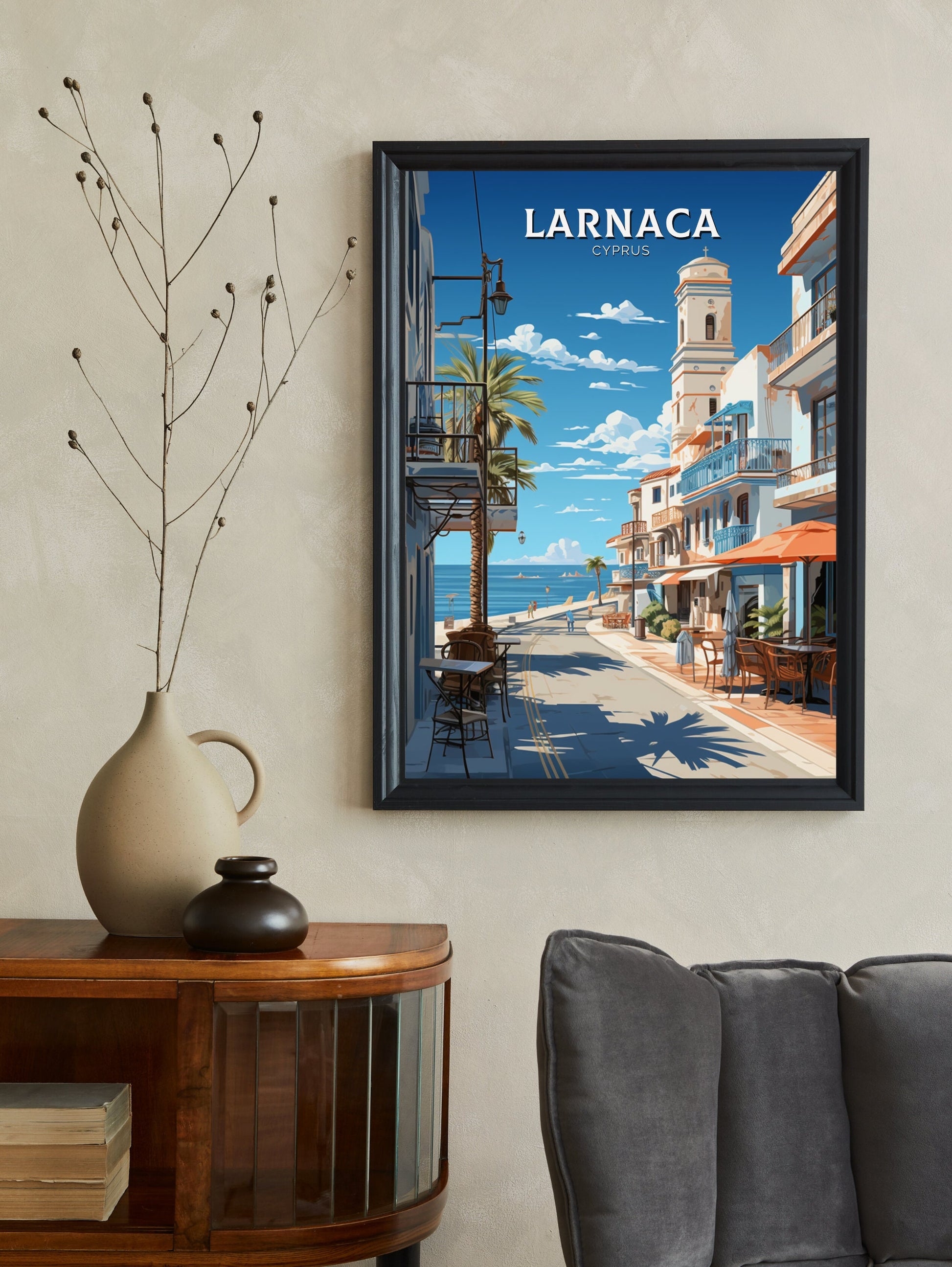 Larnaca Travel Poster | Larnaca Print | Larnaca Wall Art | Larnaca travel Print | Cyprus Illustration | Larnaka Cyprus Home Decor | ID 508