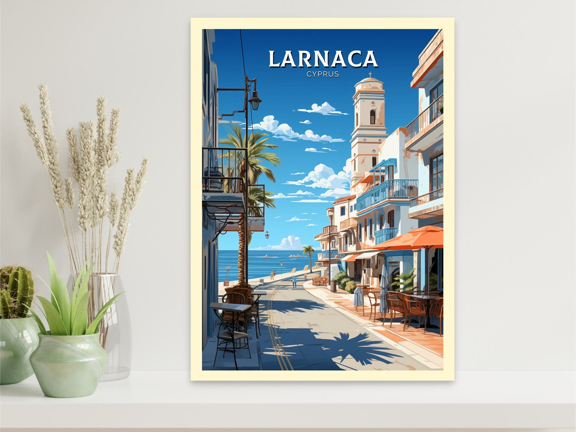 Larnaca Travel Poster | Larnaca Print | Larnaca Wall Art | Larnaca travel Print | Cyprus Illustration | Larnaka Cyprus Home Decor | ID 508