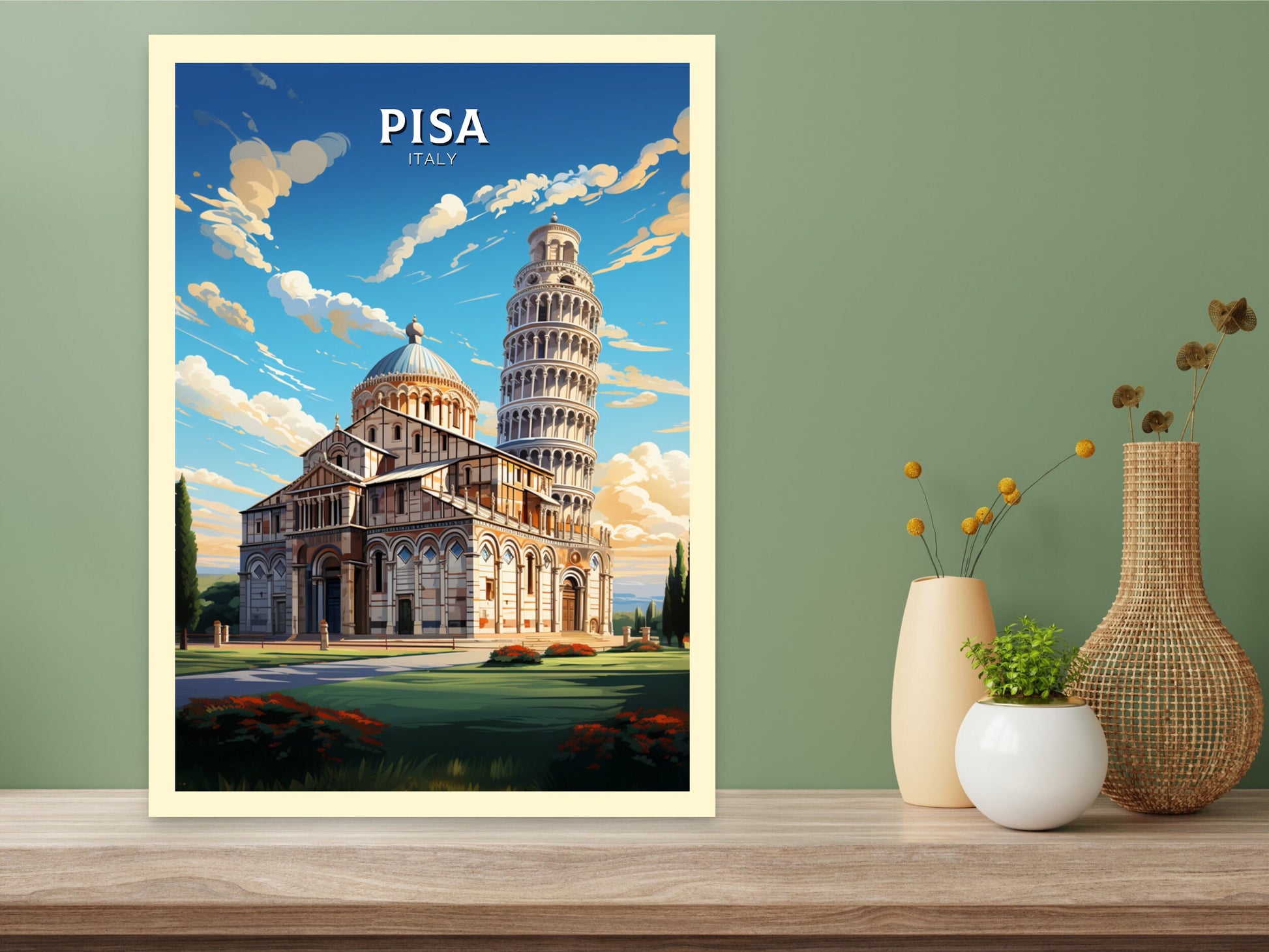 Pisa Poster | Pisa Tower Print | Leaning Tower of Pisa | Pisa Illustration | Pisa Italy | Tower Poster | Pisa Wall Art | Home Décor | ID 511