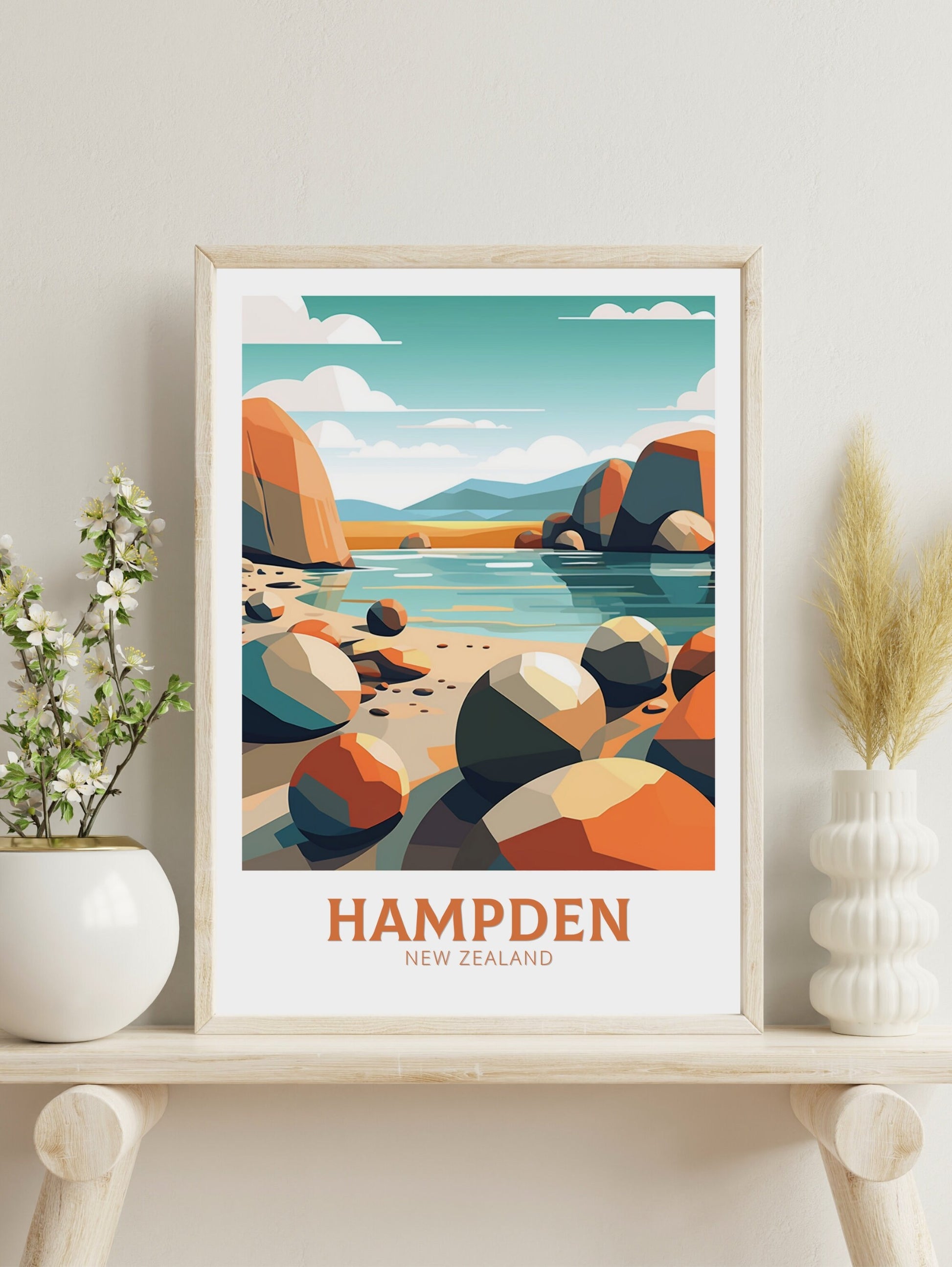 Hampden Print | Hampden Poster | Hampden Art | New Zealand Poster | Hampden Print I Moeraki Beach Print I Moeraki Beach Poster I ID 518