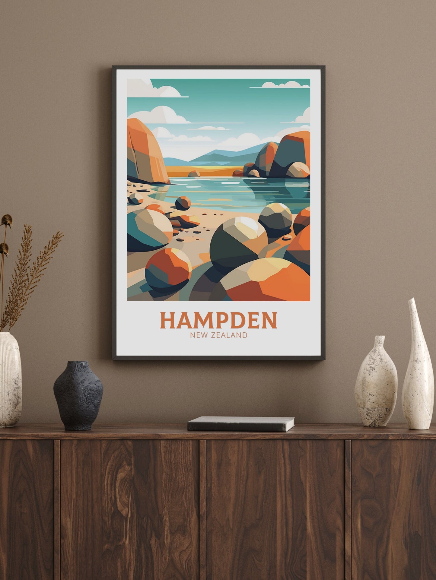 Hampden Print | Hampden Poster | Hampden Art | New Zealand Poster | Hampden Print I Moeraki Beach Print I Moeraki Beach Poster I ID 518