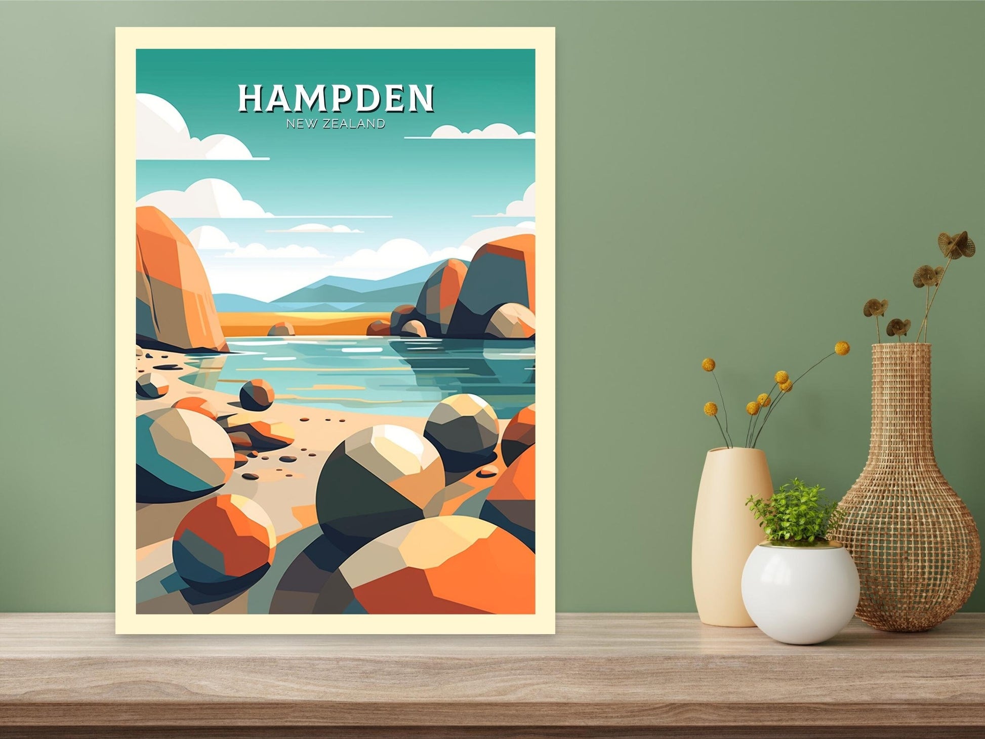 Hampden Poster | Hampden Print | Hampden Art | New Zealand Print | Hampden Poster I Moeraki Beach Poster I Moeraki Beach Print I ID 517