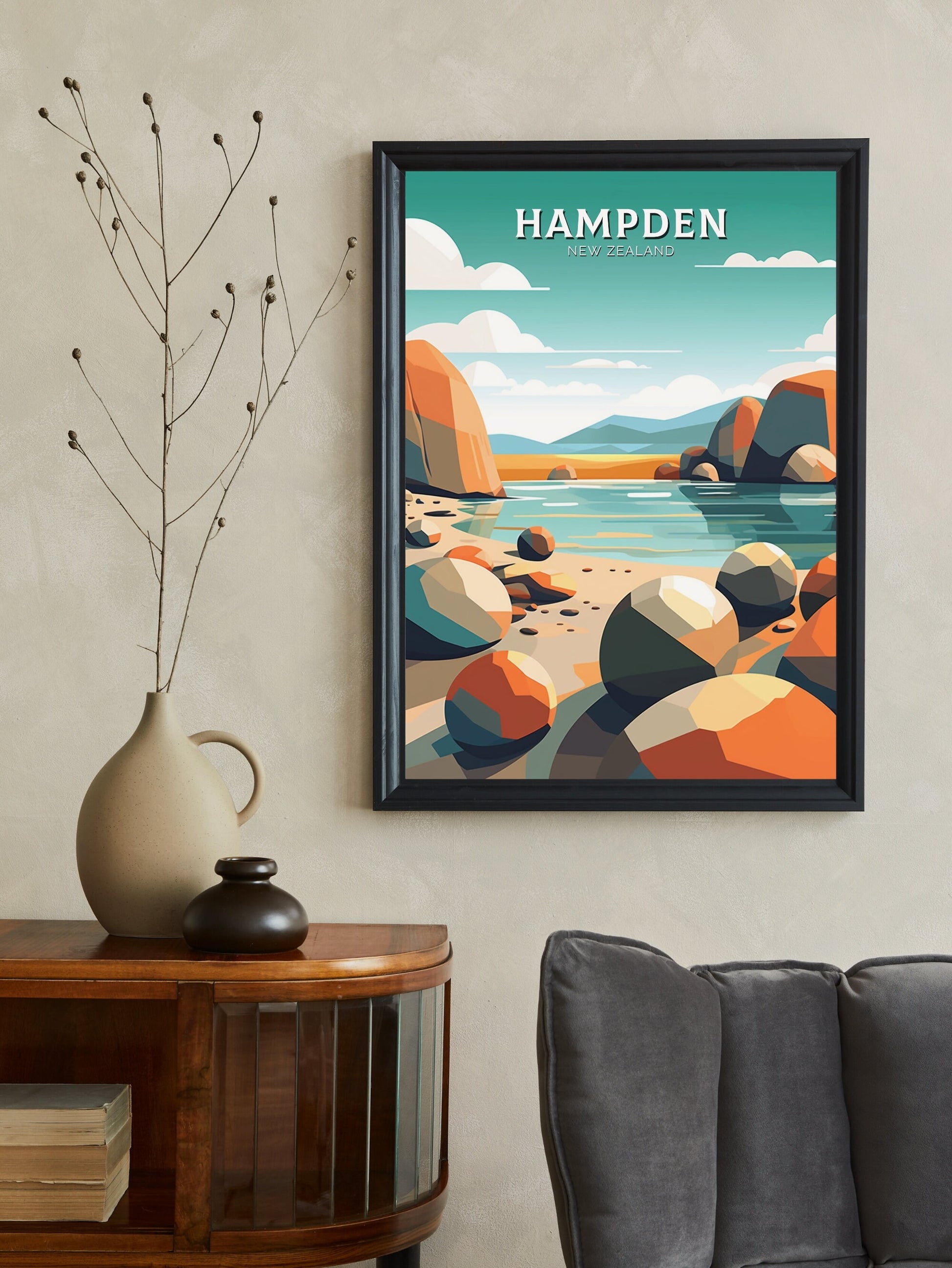 Hampden Poster | Hampden Print | Hampden Art | New Zealand Print | Hampden Poster I Moeraki Beach Poster I Moeraki Beach Print I ID 517