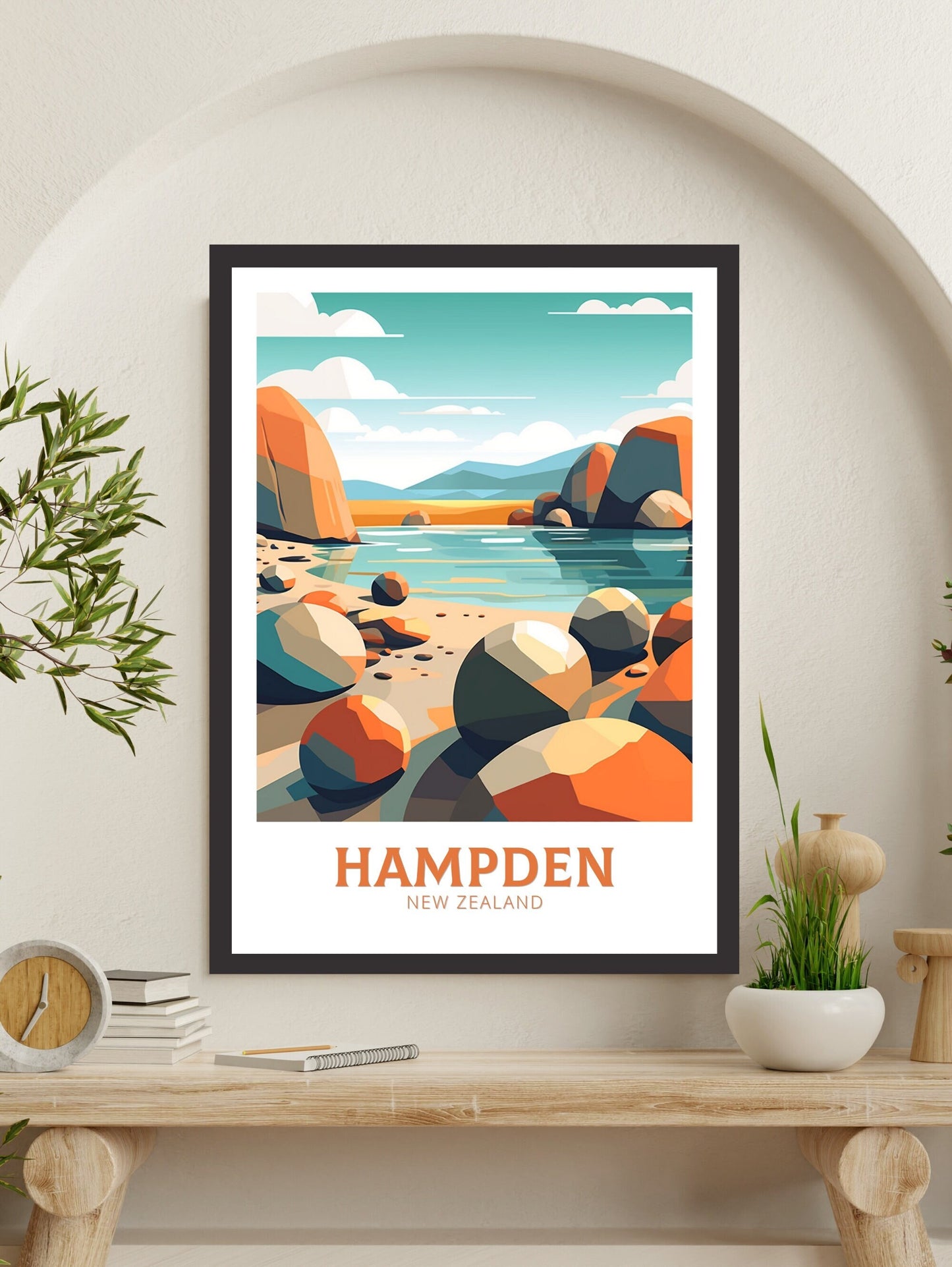 Hampden Print | Hampden Poster | Hampden Art | New Zealand Poster | Hampden Print I Moeraki Beach Print I Moeraki Beach Poster I ID 518