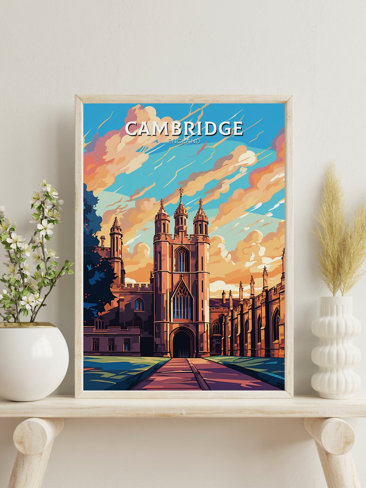 Cambridge Travel Poster | Cambridge Print | England Illustration | Cambridge Wall Art | King's College Print | City Poster | ID 521