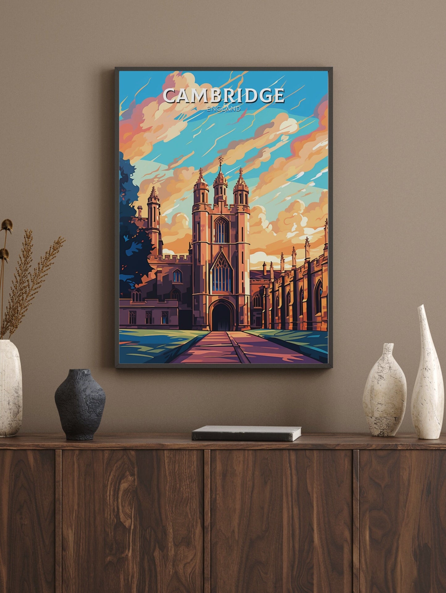 Cambridge Travel Poster | Cambridge Print | England Illustration | Cambridge Wall Art | King's College Print | City Poster | ID 521