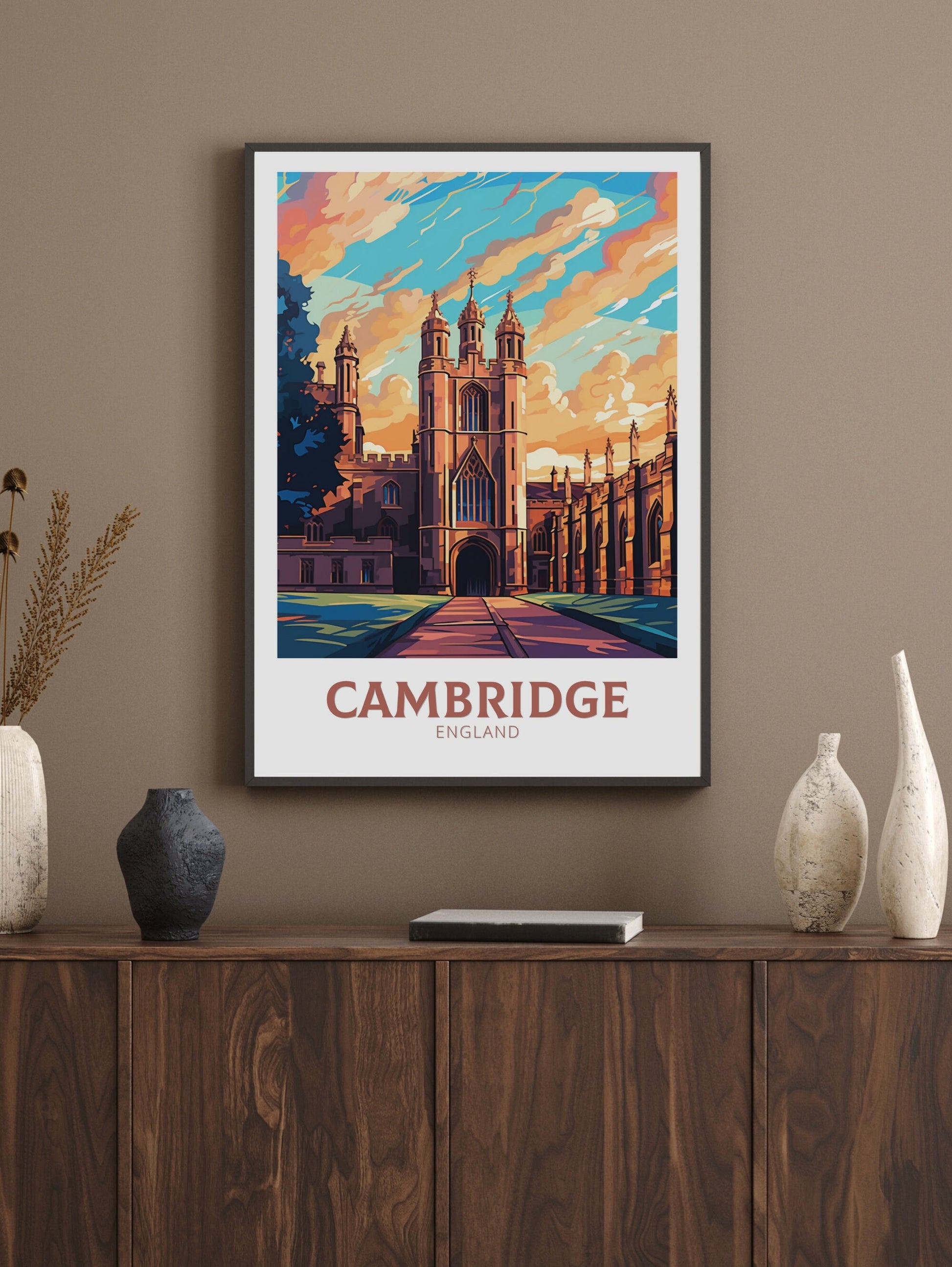 Cambridge Travel Poster | Cambridge Print | England Illustration | Cambridge Wall Art | King's College Print | City Poster | ID 522