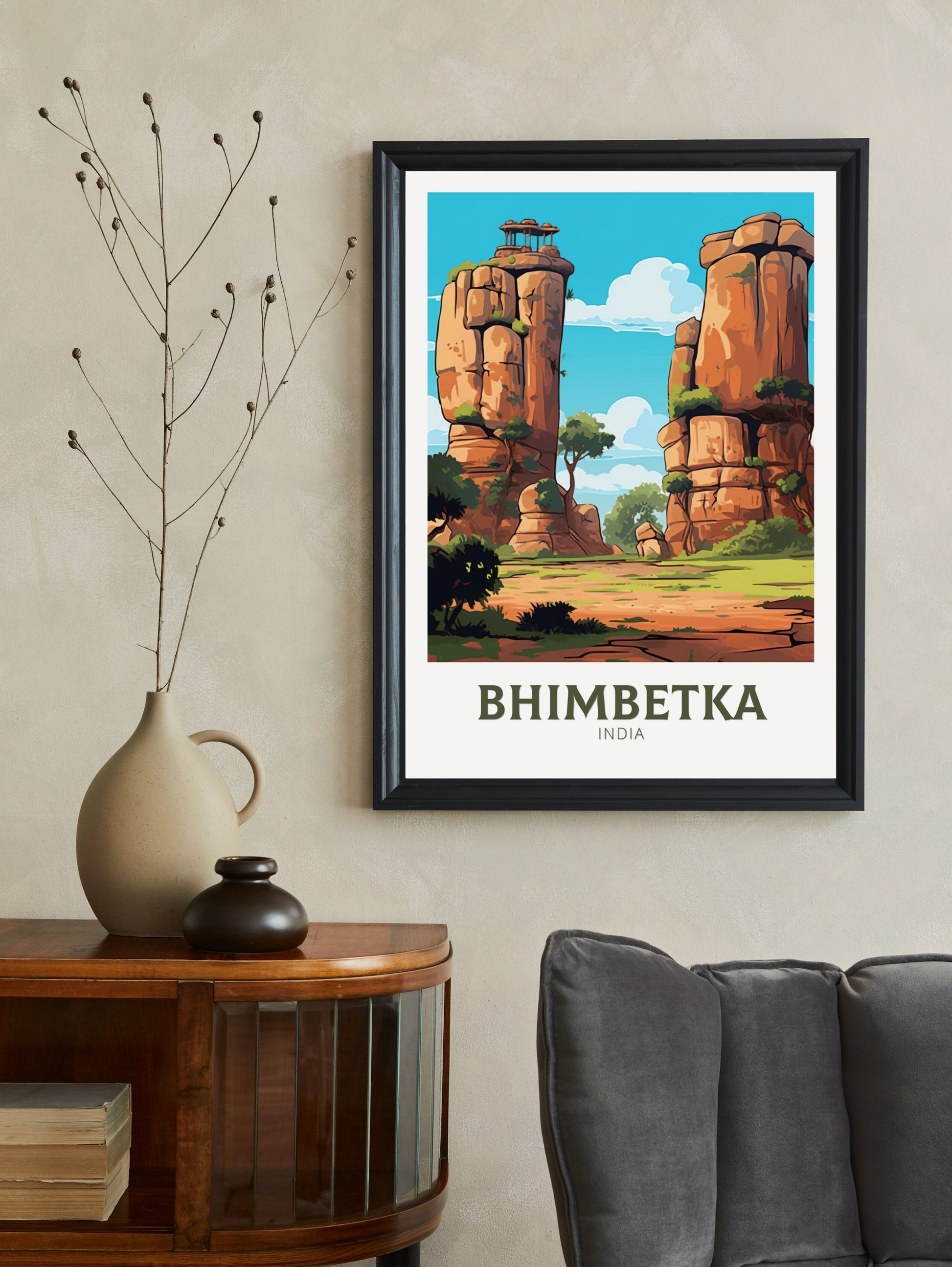 Bhimbetka Travel Print | Bhimbetka Illustration | Bhimbetka Wall Art | India Print | Bhimbetka Print | Bhimbetka India Painting | ID 524