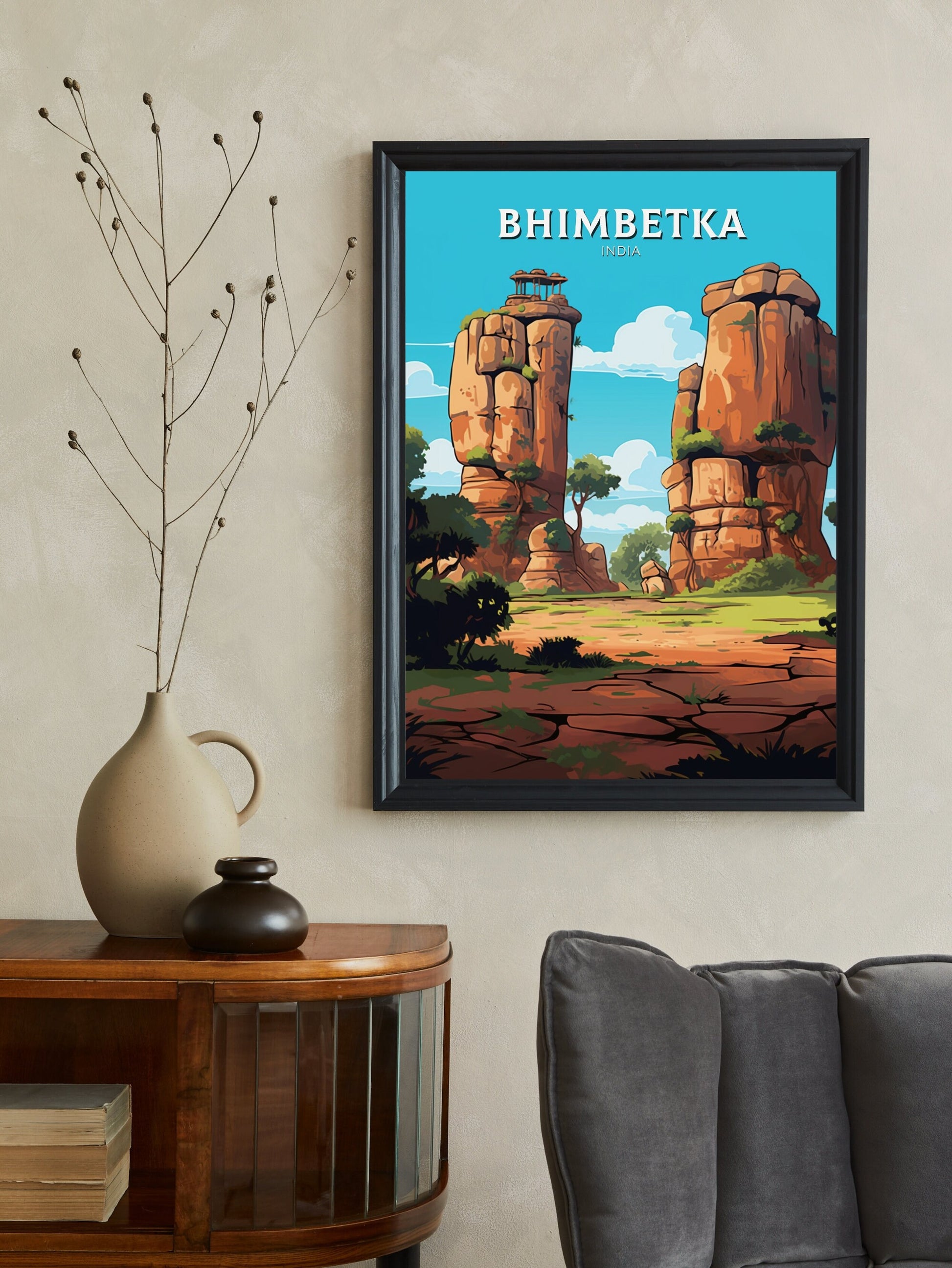 Bhimbetka Travel Poster | Bhimbetka Illustration | Bhimbetka Wall Art | India Poster | Bhimbetka Poster | Bhimbetka India Painting | ID 524