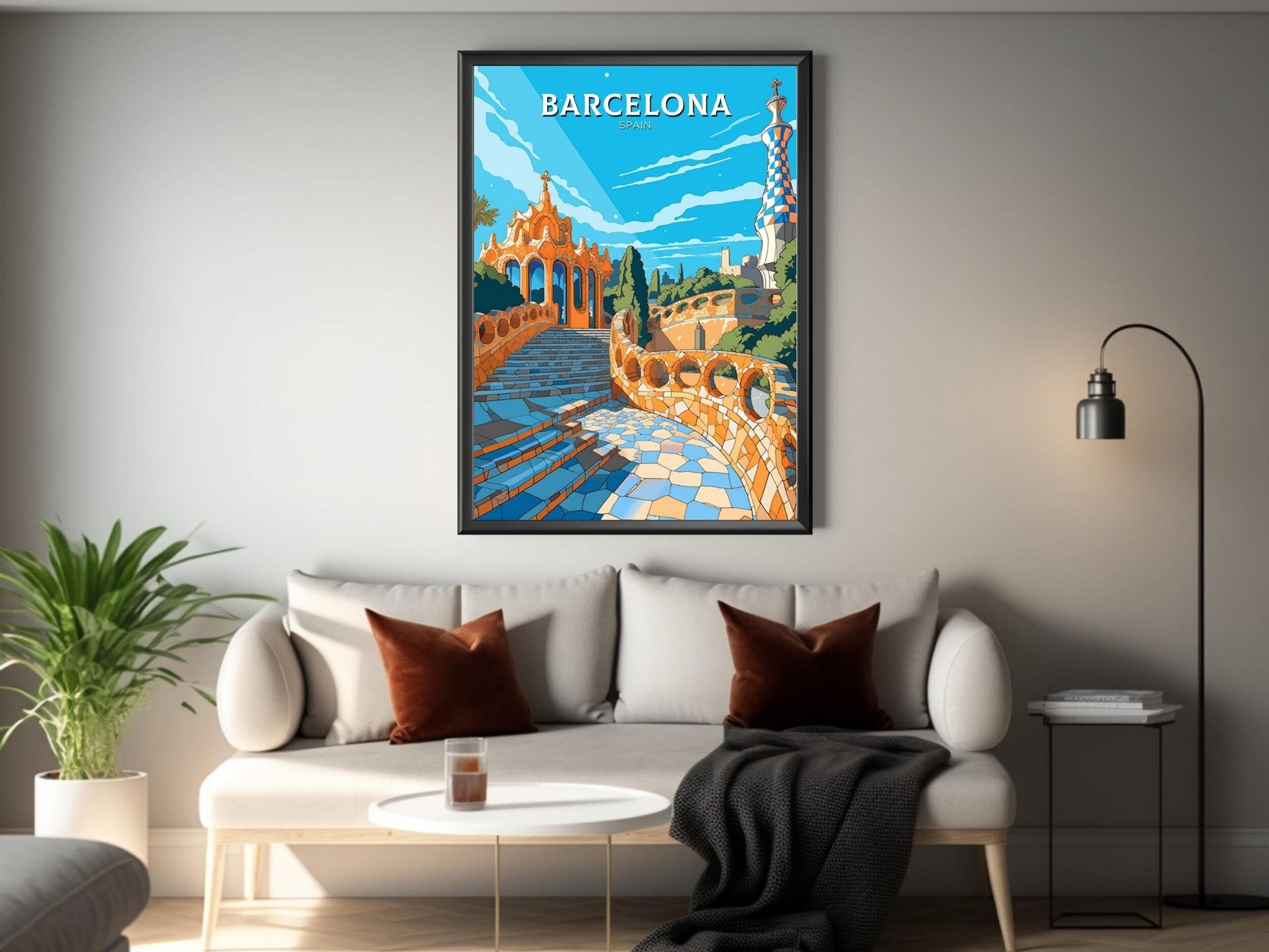 Barcelona Poster | Barcelona Travel Print | Gaudi's Park Poster | Barcelona Wall Art | Spain Print | Barcelona Print| Gaudi's Park | ID 519