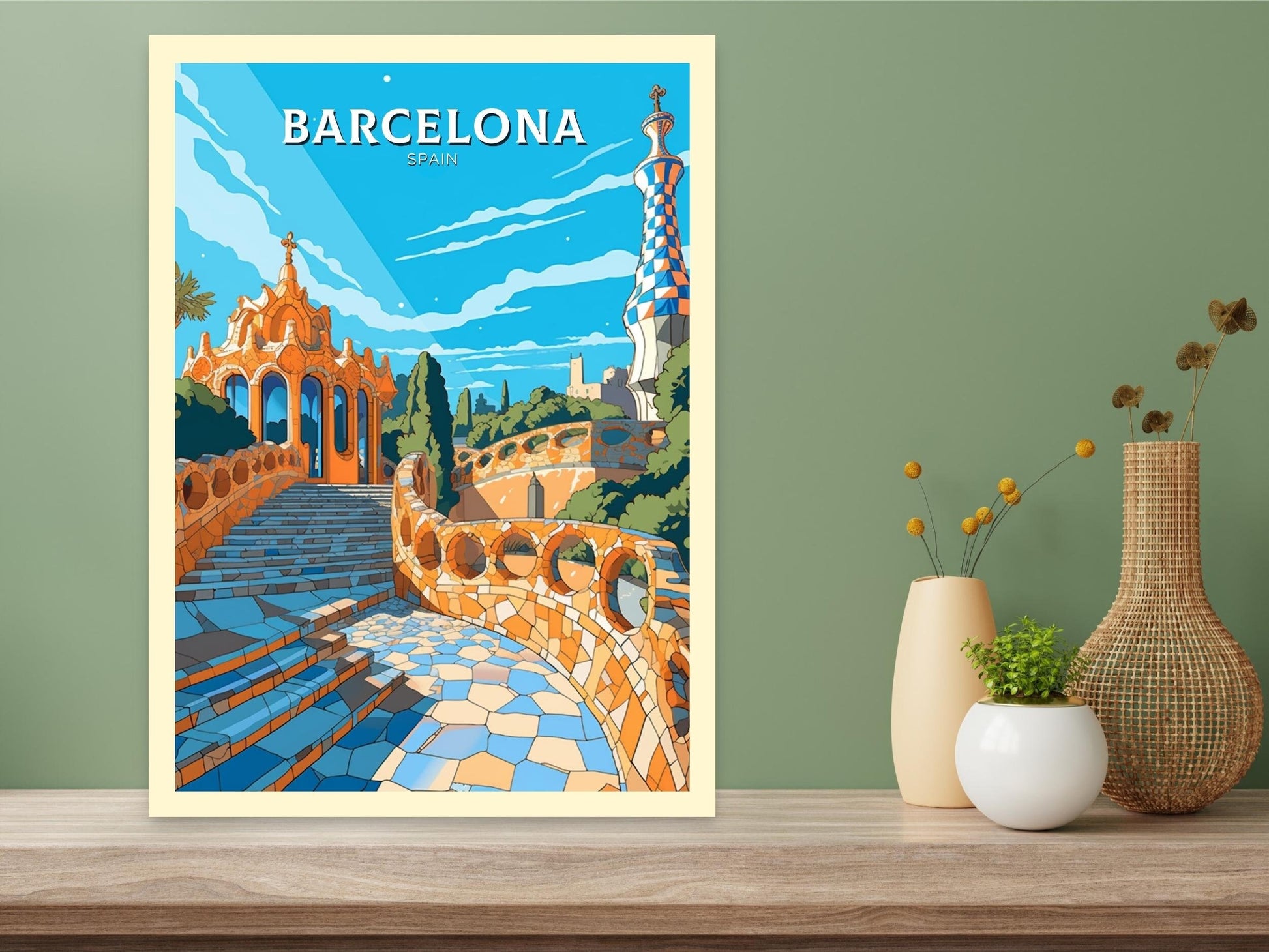 Barcelona Poster | Barcelona Travel Print | Gaudi's Park Poster | Barcelona Wall Art | Spain Print | Barcelona Print| Gaudi's Park | ID 519