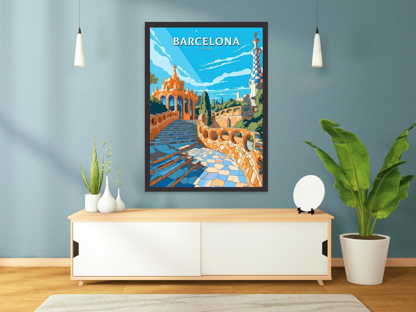 Barcelona Poster | Barcelona Travel Print | Gaudi's Park Poster | Barcelona Wall Art | Spain Print | Barcelona Print| Gaudi's Park | ID 519