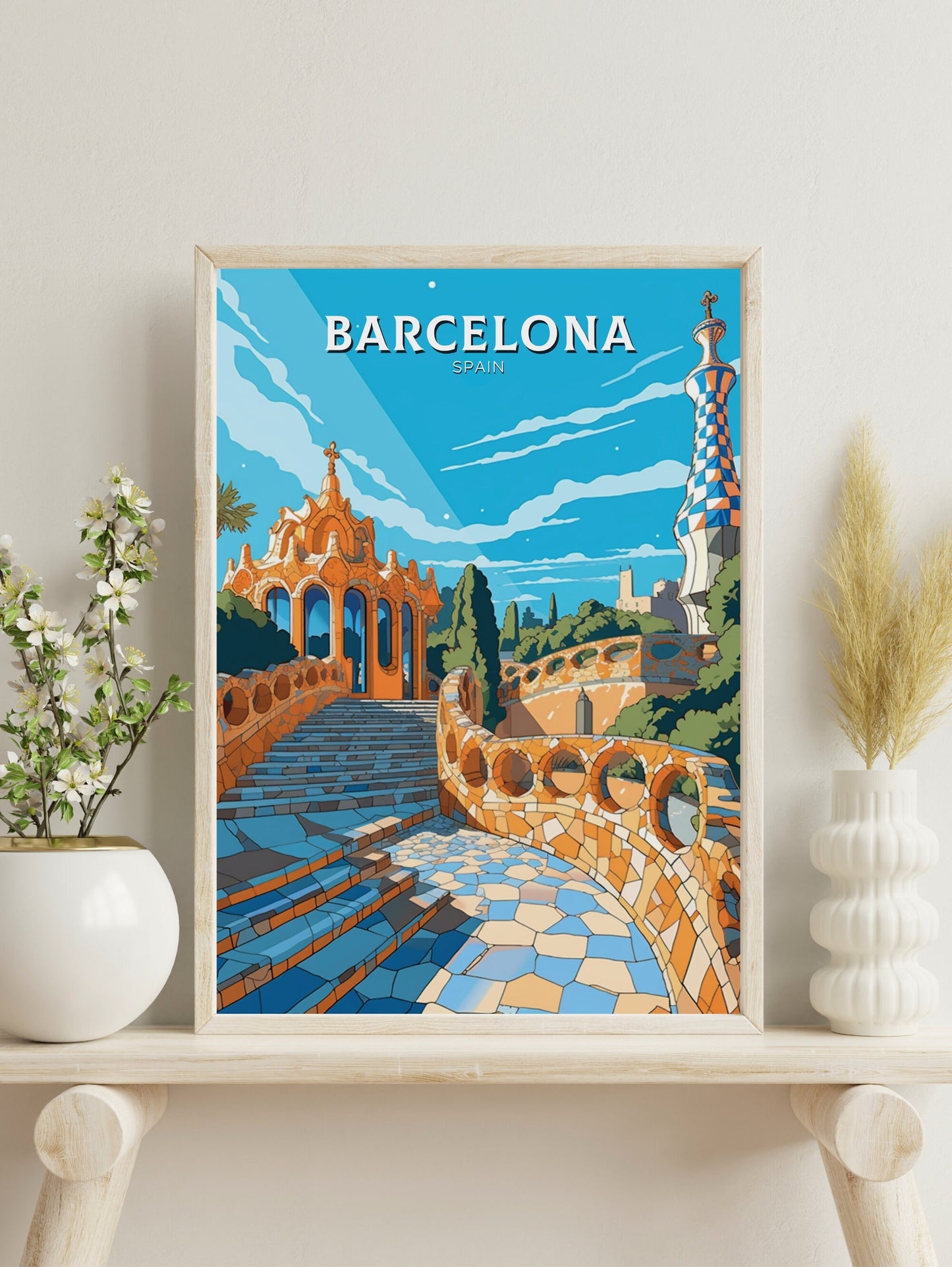 Barcelona Poster | Barcelona Travel Print | Gaudi's Park Poster | Barcelona Wall Art | Spain Print | Barcelona Print| Gaudi's Park | ID 519