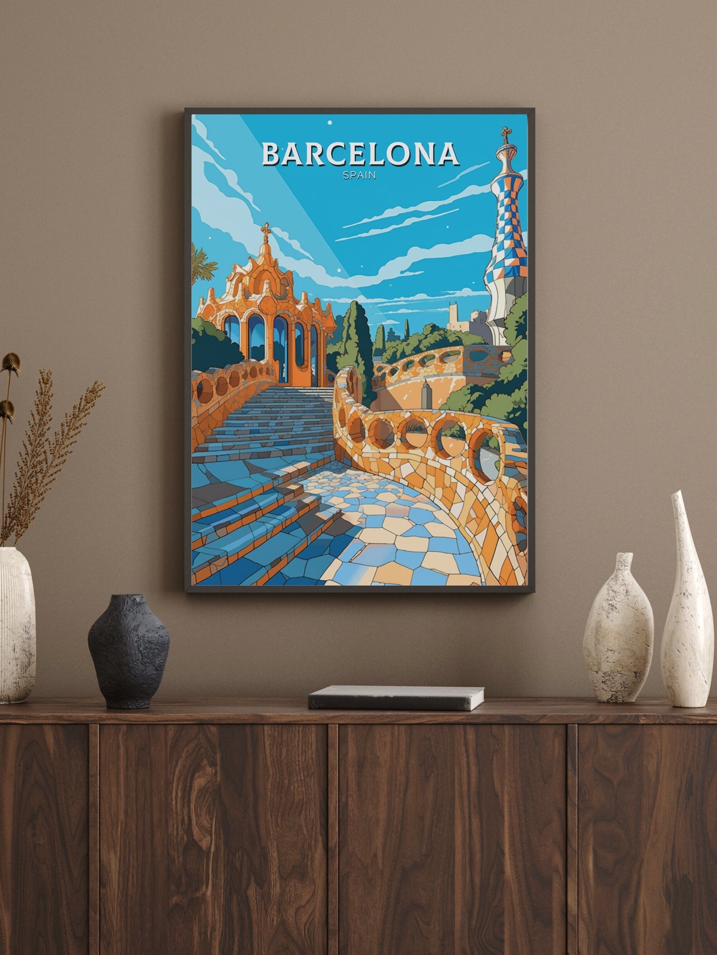 Barcelona Poster | Barcelona Travel Print | Gaudi's Park Poster | Barcelona Wall Art | Spain Print | Barcelona Print| Gaudi's Park | ID 519