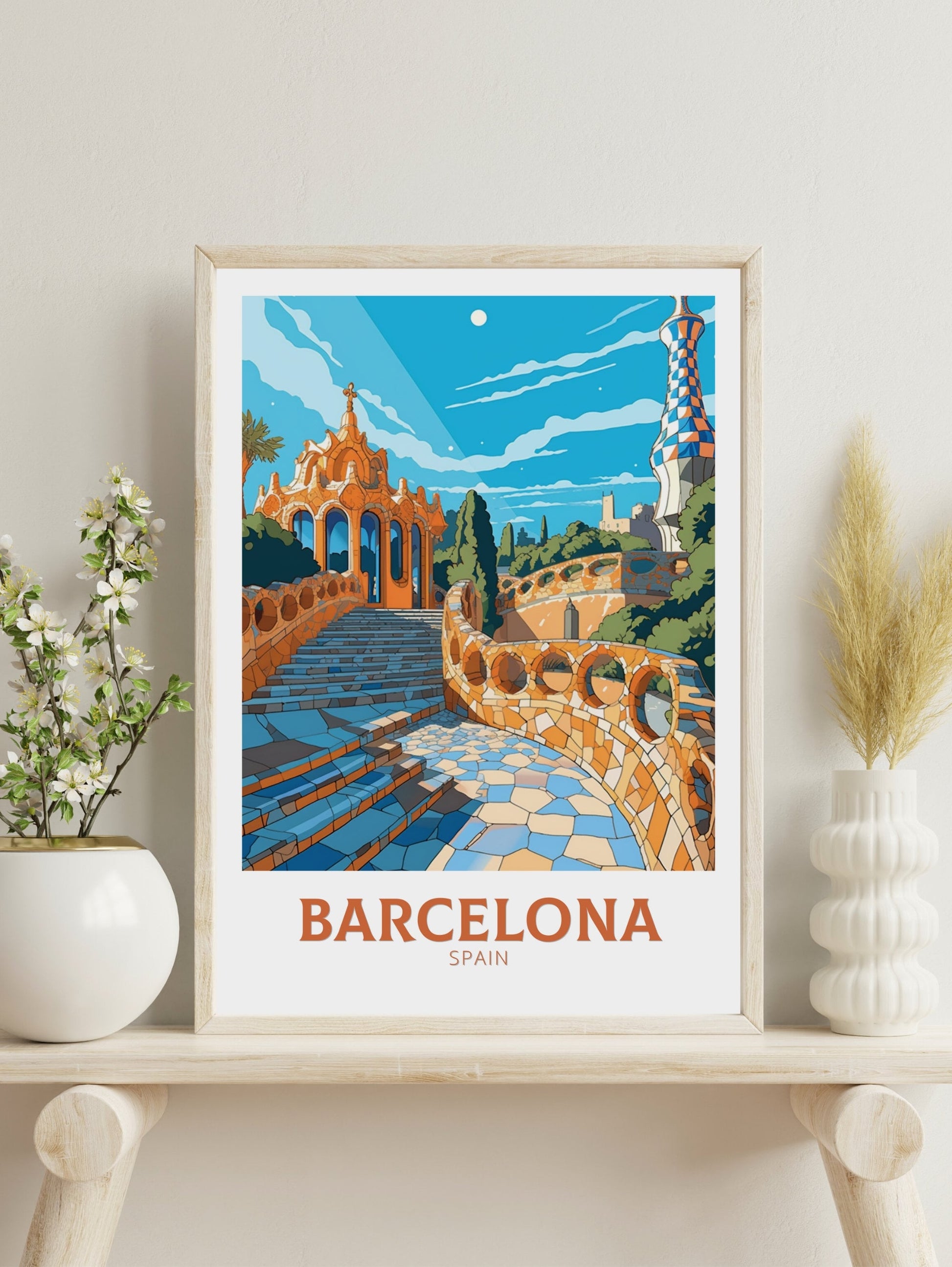 Barcelona Print | Barcelona Travel Poster | Gaudi's Park Print | Barcelona Wall Art | Spain Poster | Barcelona Poster| Gaudi's Park | ID 520