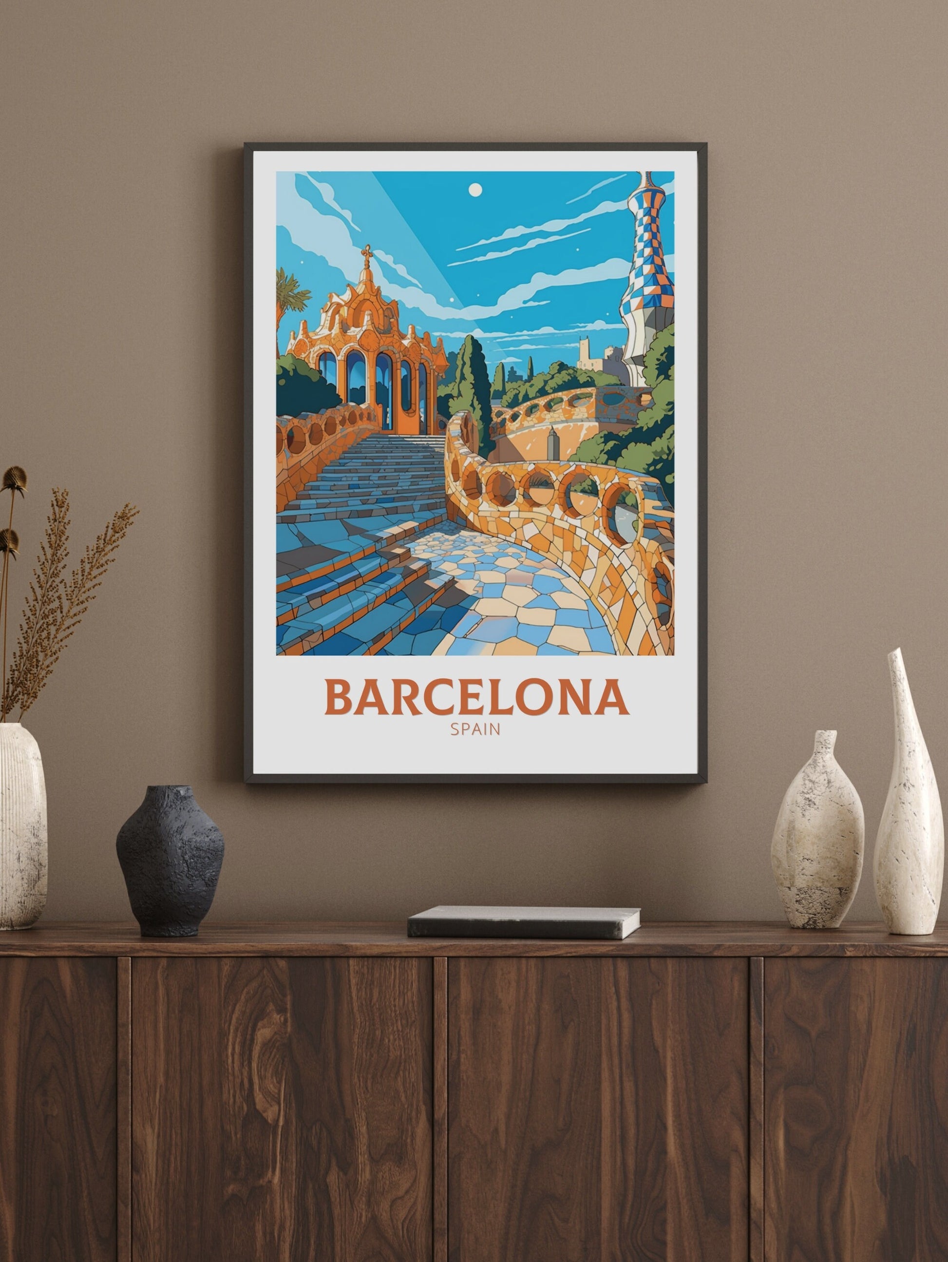 Barcelona Print | Barcelona Travel Poster | Gaudi's Park Print | Barcelona Wall Art | Spain Poster | Barcelona Poster| Gaudi's Park | ID 520