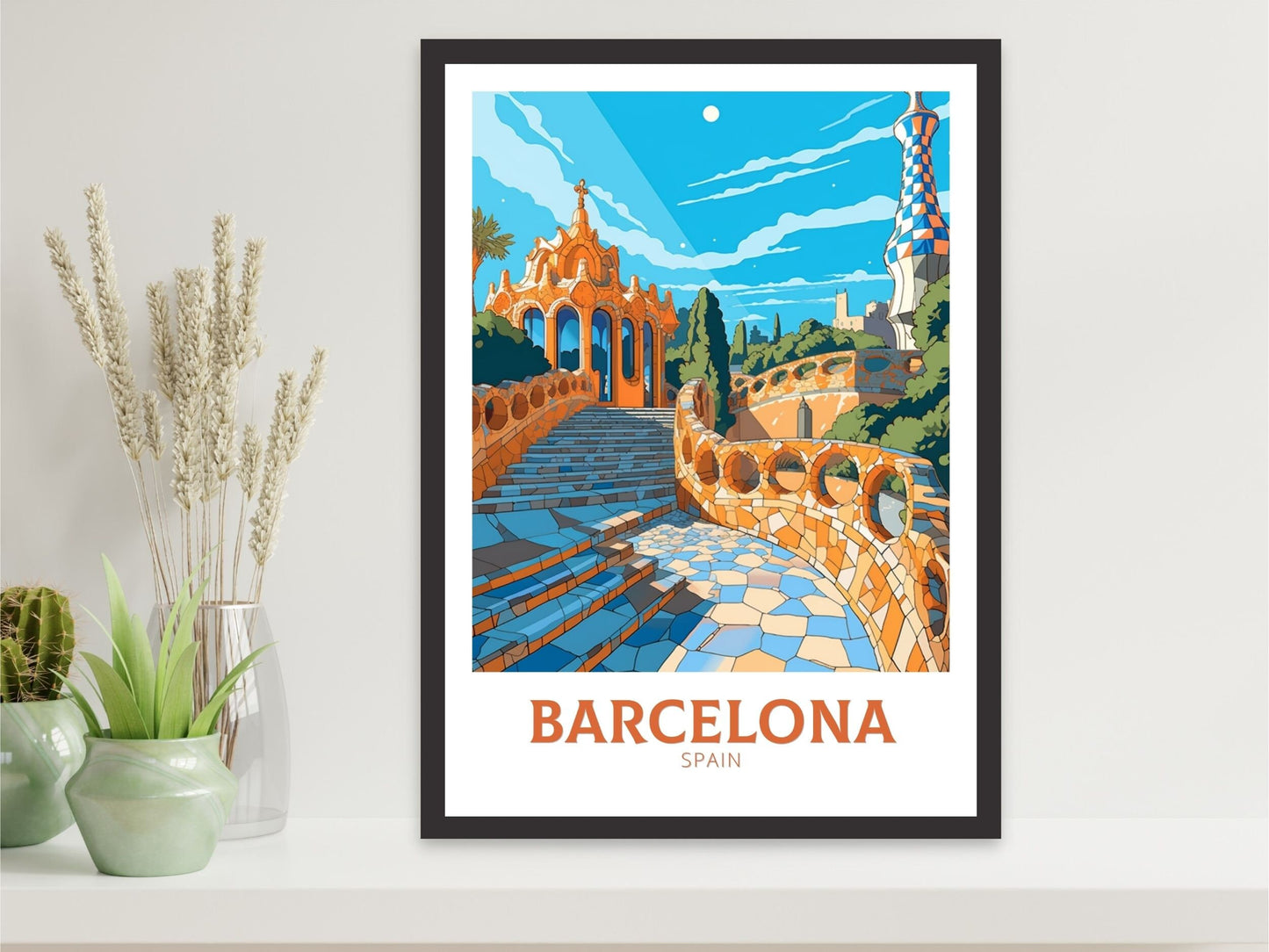 Barcelona Print | Barcelona Travel Poster | Gaudi's Park Print | Barcelona Wall Art | Spain Poster | Barcelona Poster| Gaudi's Park | ID 520