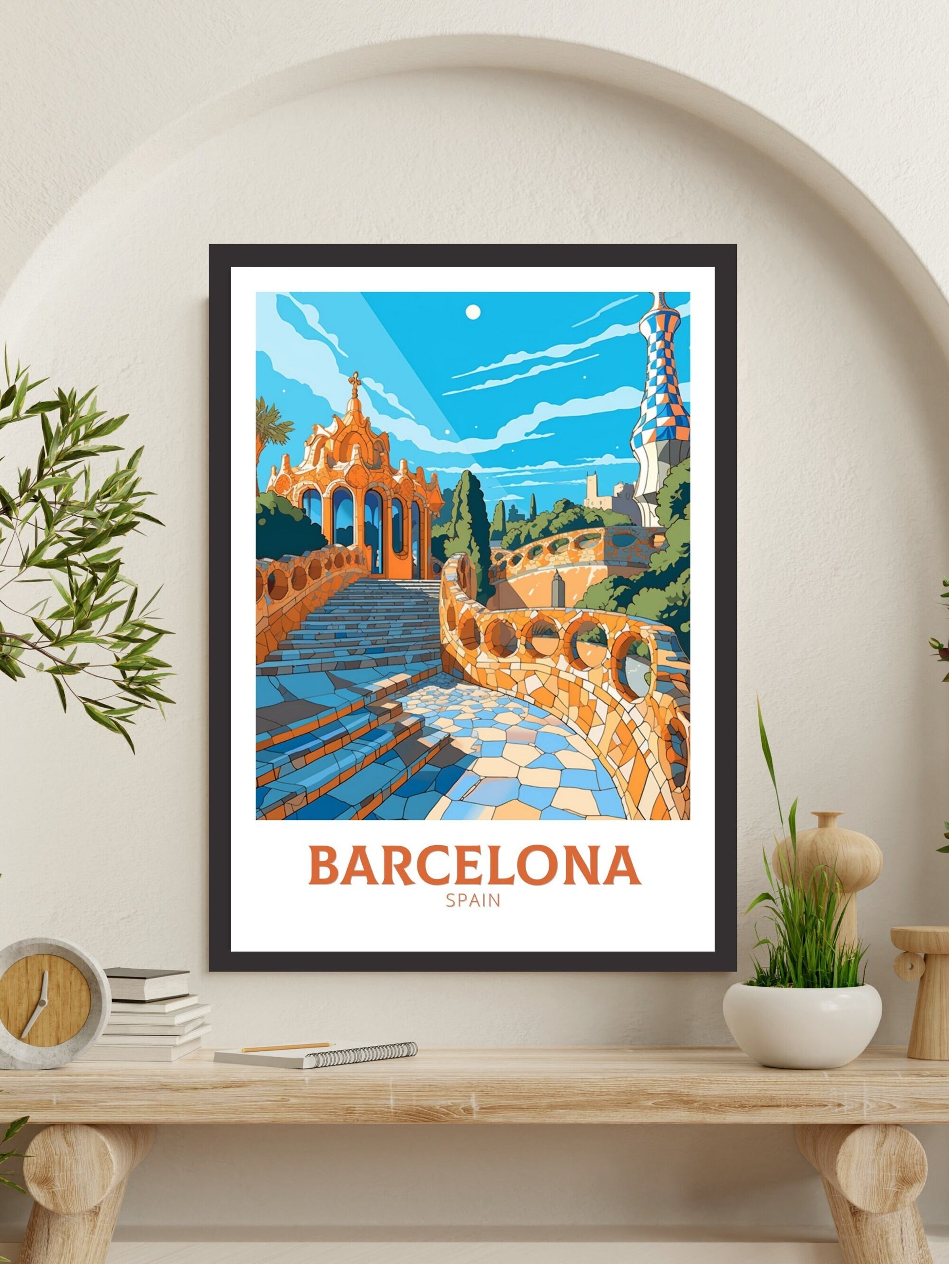 Barcelona Print | Barcelona Travel Poster | Gaudi's Park Print | Barcelona Wall Art | Spain Poster | Barcelona Poster| Gaudi's Park | ID 520