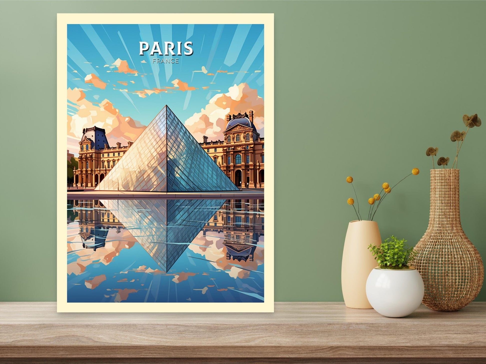 Paris Travel Print | The Louvre Museum Illustration | Paris Wall Art | France Print | Paris Poster | Paris France Louvre Painting | ID 374