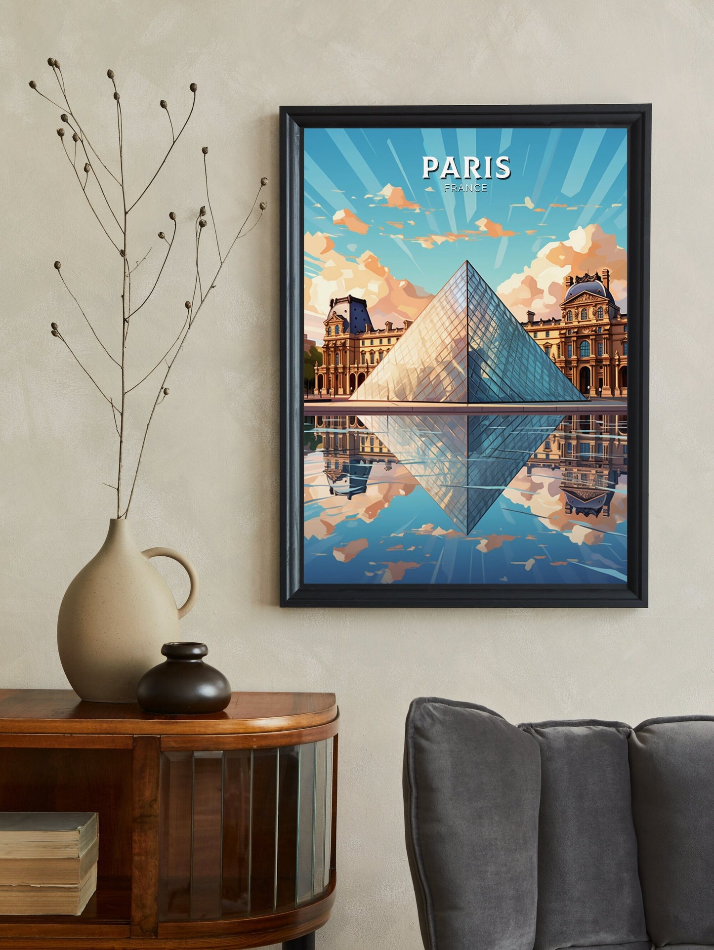 Paris Travel Print | The Louvre Museum Illustration | Paris Wall Art | France Print | Paris Poster | Paris France Louvre Painting | ID 374