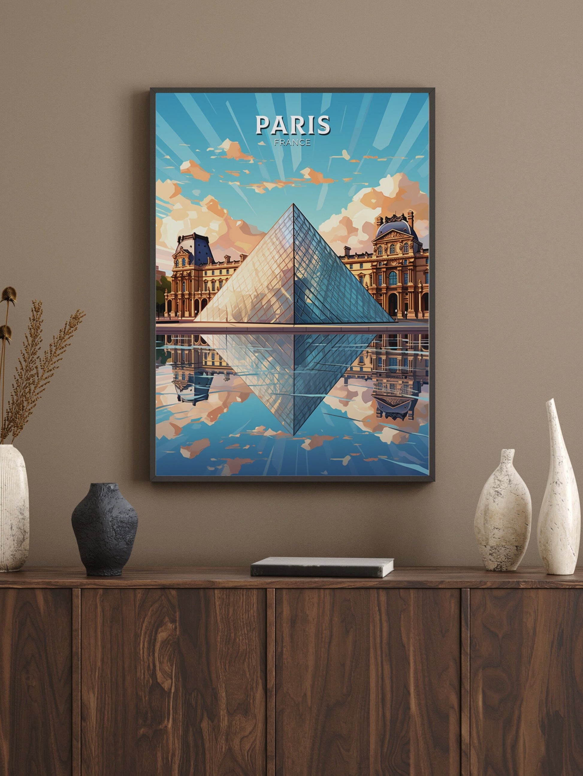 Paris Travel Print | The Louvre Museum Illustration | Paris Wall Art | France Print | Paris Poster | Paris France Louvre Painting | ID 374