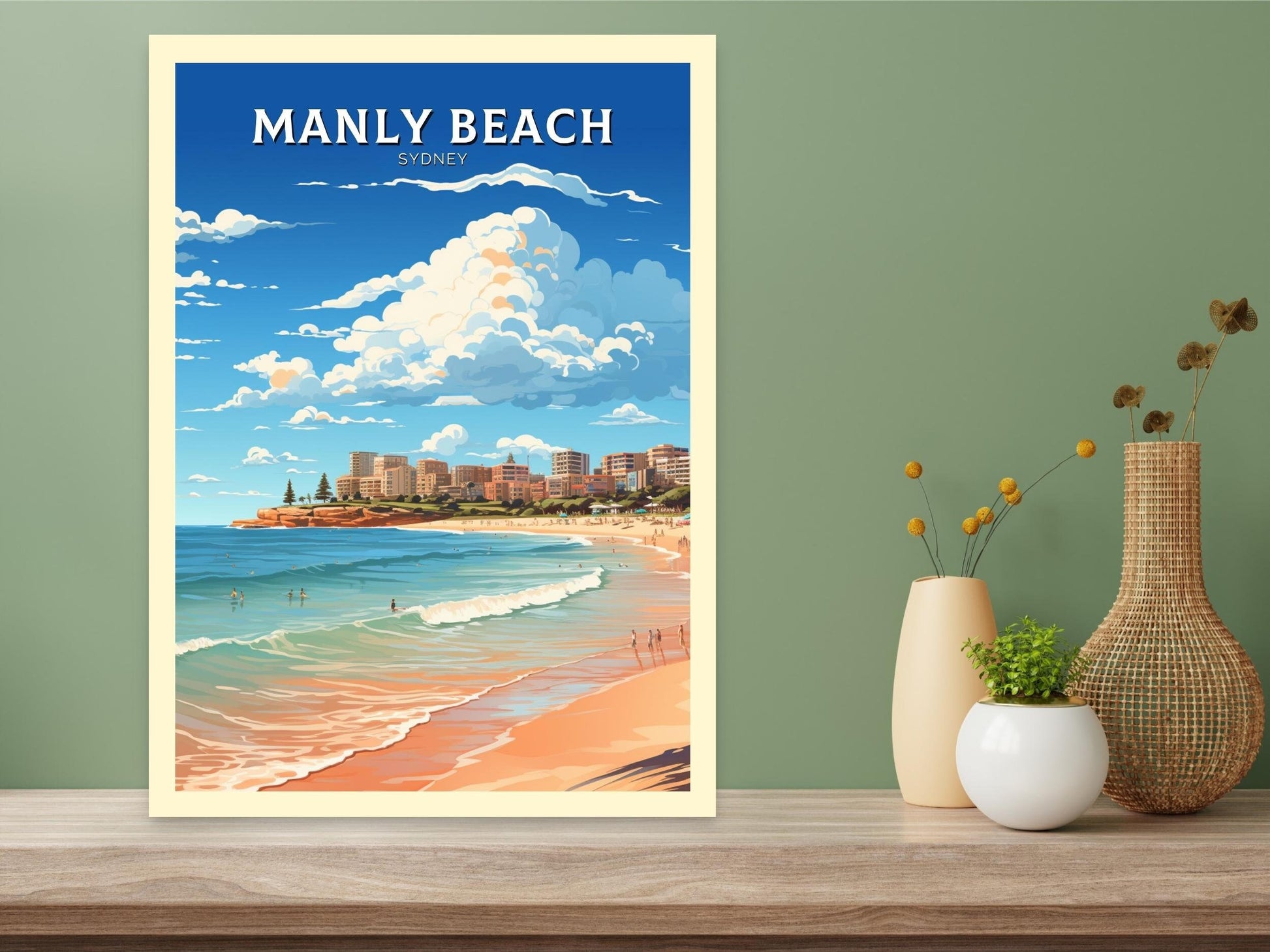 Manly Beach Print | Manly Beach Illustration | Sydney Print | Australia Print | Wall Art | Australia Poster | Manly Beach Poster | ID 529