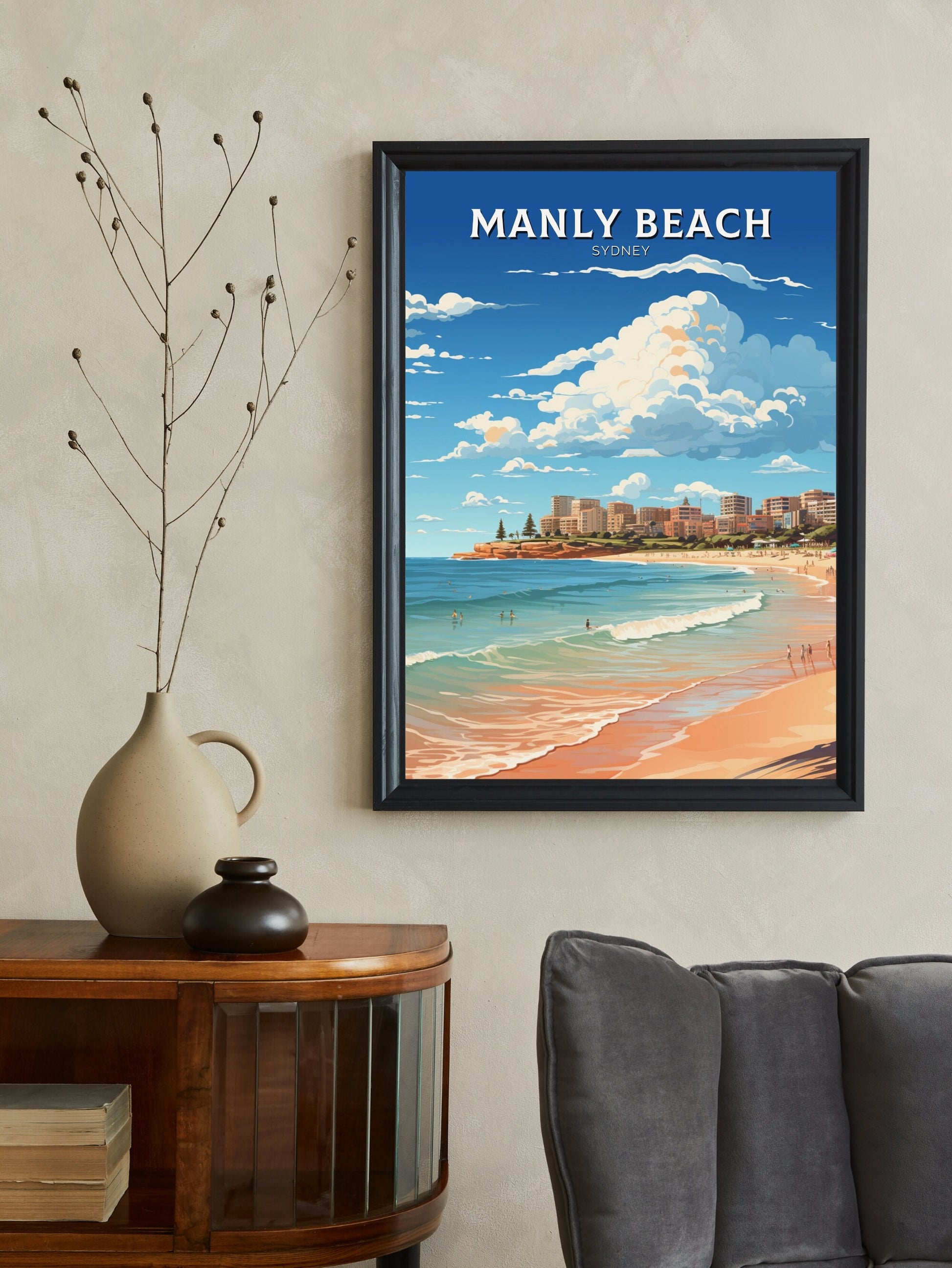 Manly Beach Print | Manly Beach Illustration | Sydney Print | Australia Print | Wall Art | Australia Poster | Manly Beach Poster | ID 529