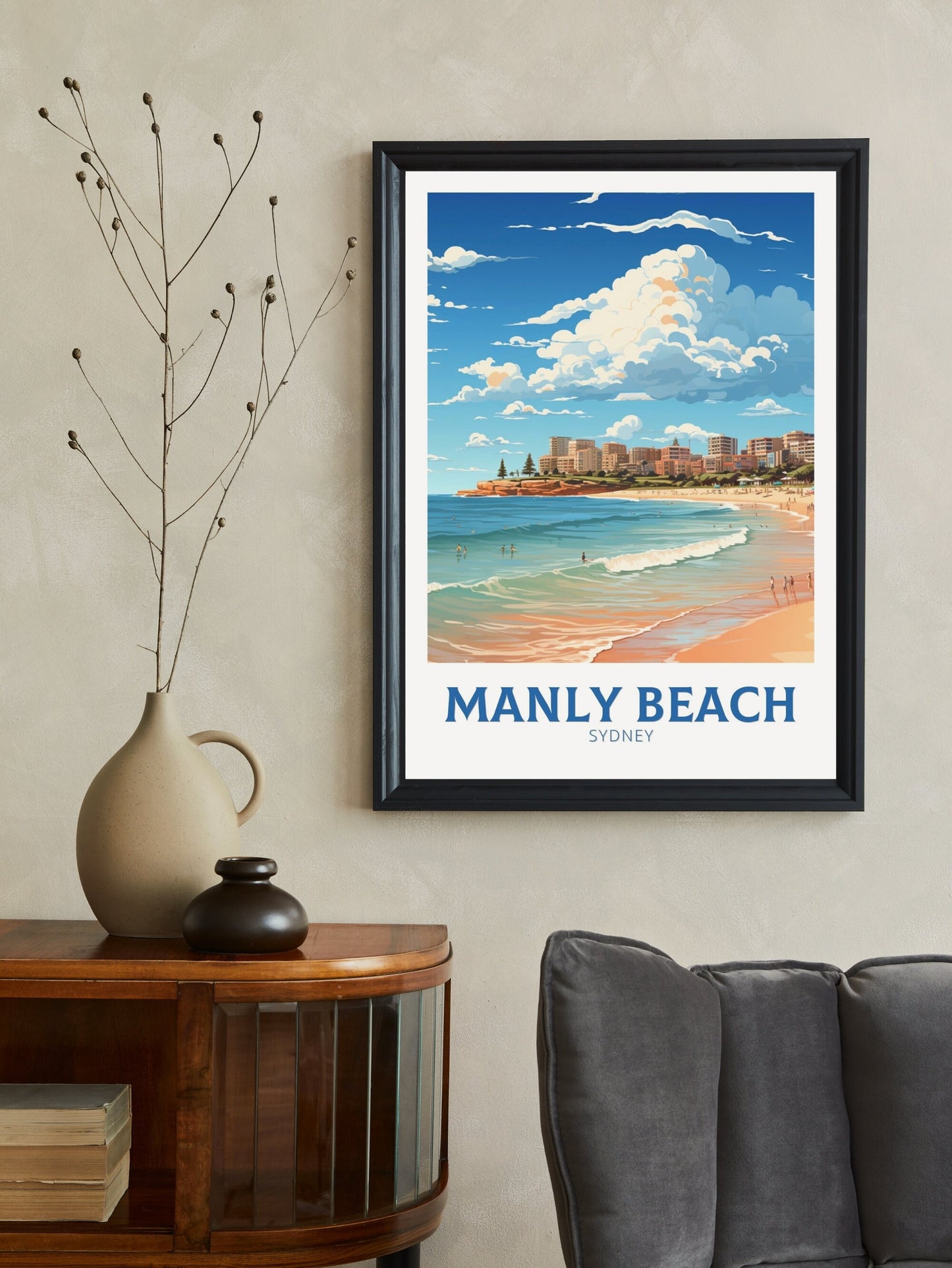 Manly Beach Poster | Manly Beach Print | Manly Beach Illustration | Sydney Print | Australia Print | Wall Art | Australia Poster | ID 530