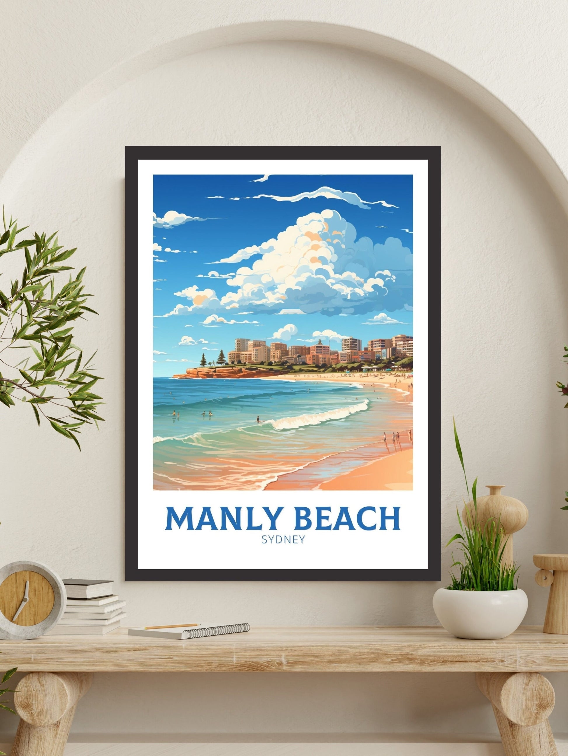 Manly Beach Poster | Manly Beach Print | Manly Beach Illustration | Sydney Print | Australia Print | Wall Art | Australia Poster | ID 530